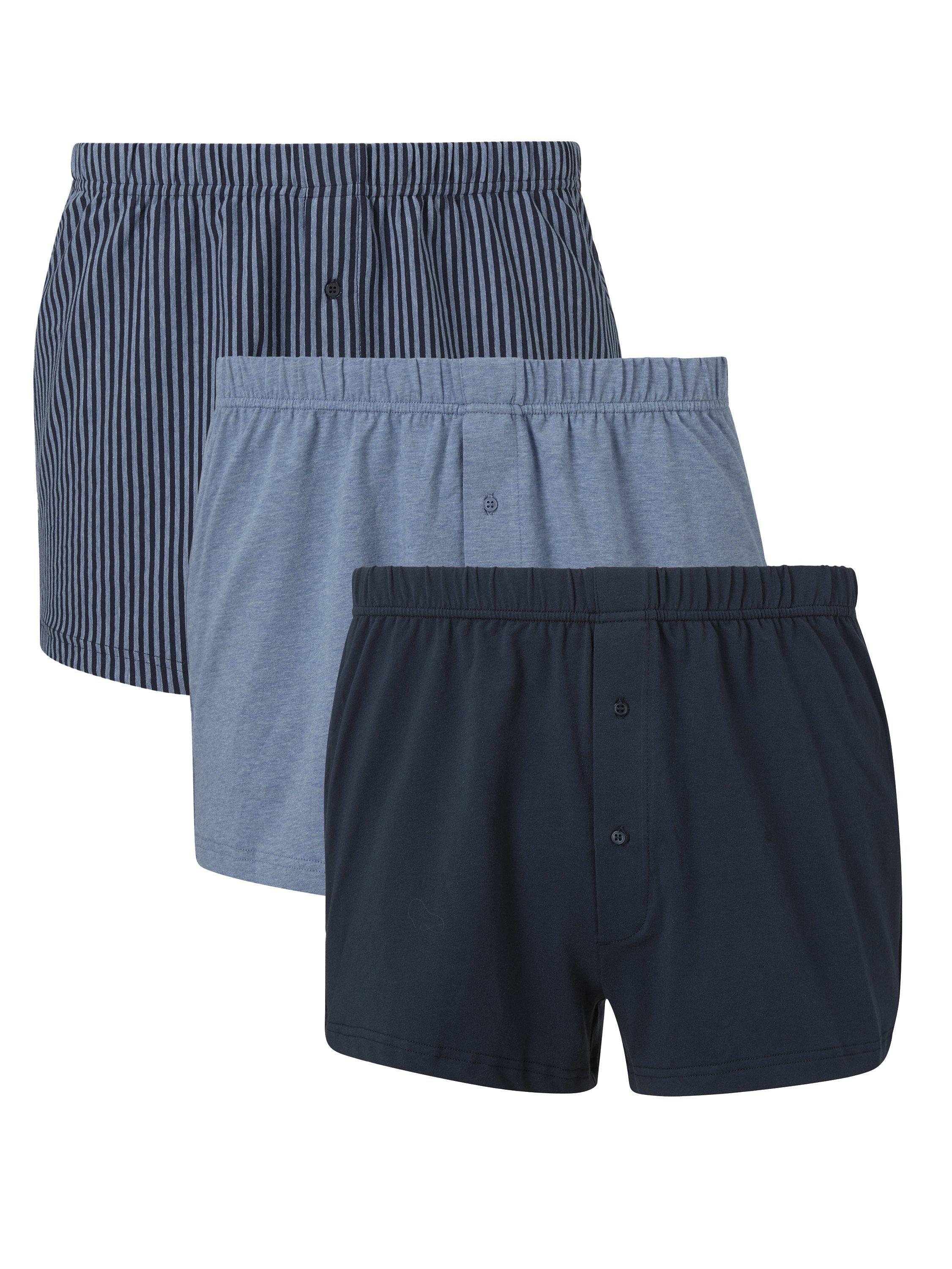 John Lewis Organic Cotton Jersey Double Button Boxers Pack of 3 Blue Multi