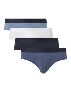 John Lewis Organic Cotton Briefs, Pack of 4, Black/Blue/White, Black/Blue/White