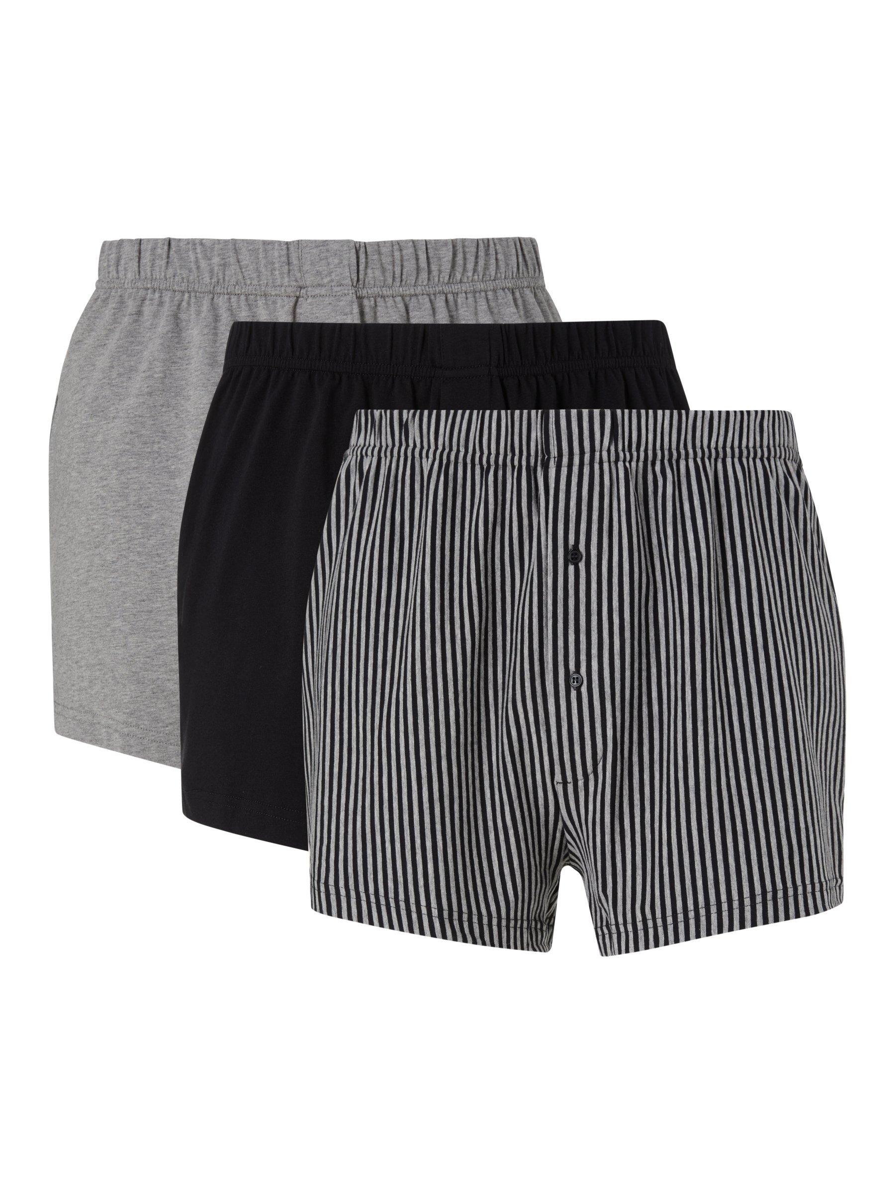 John Lewis Organic Cotton Jersey Double Button Boxers, Pack of 3, Black/Grey
