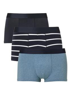 John Lewis Organic Cotton Jersey Hipster Trunks, Pack of 3, Blue, Blue