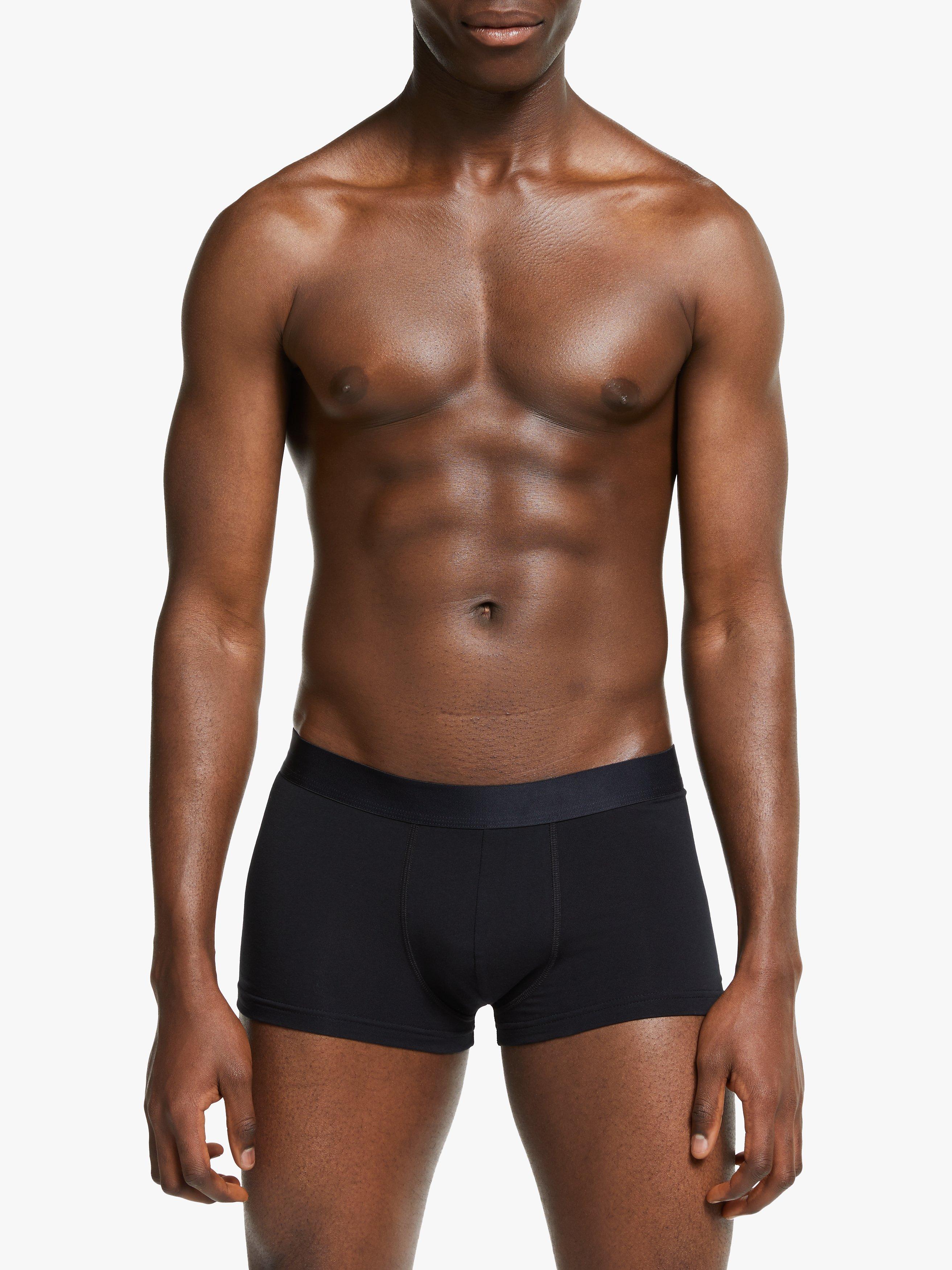 Product image 2 of 5, which shows John Lewis Organic Cotton Hipster Trunks, Pack of 3, Black, S