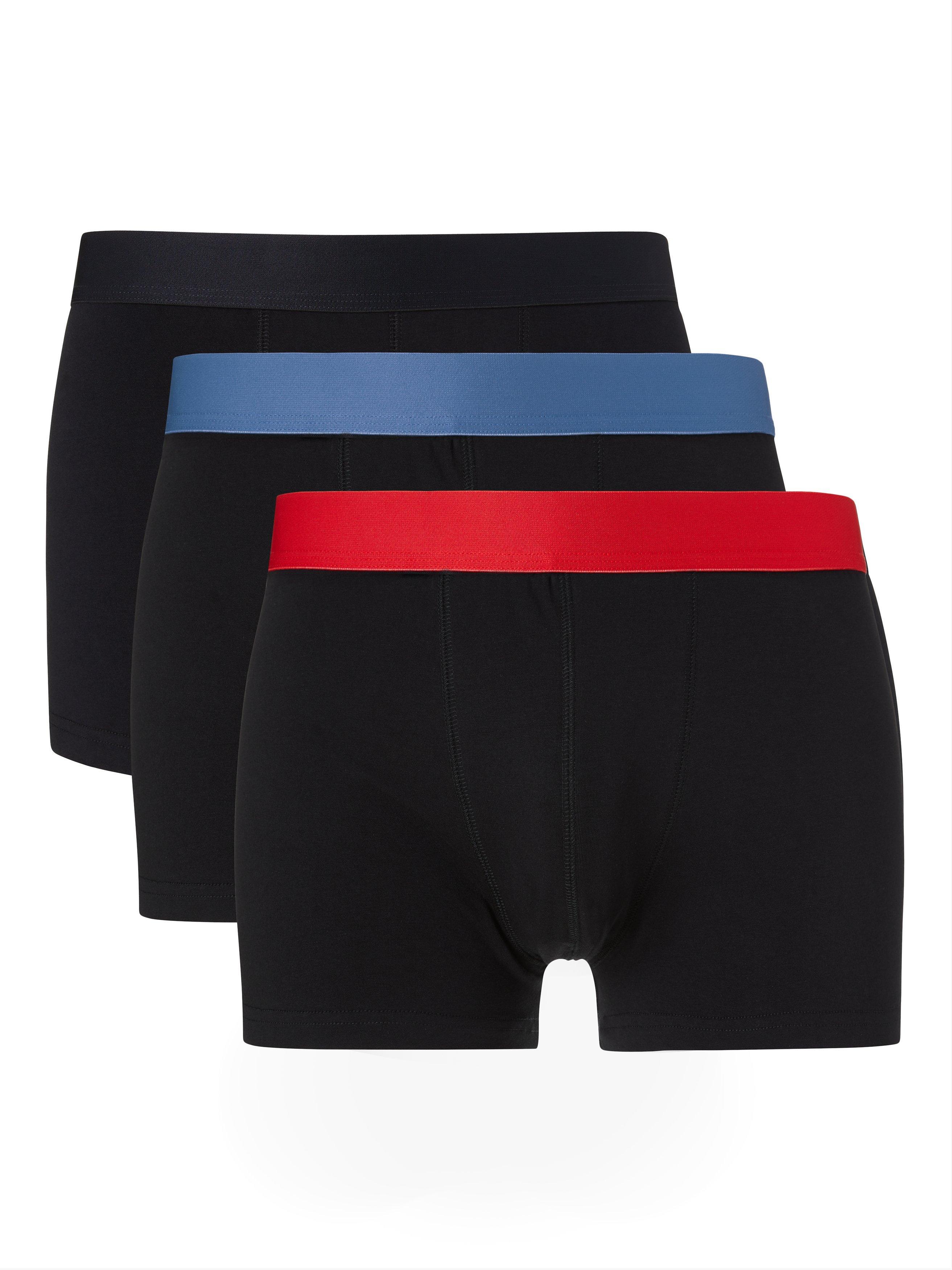 Product image 1 of 5, which shows John Lewis Organic Cotton Coloured Waistband Trunks, Pack of 3, Black/Multi, S