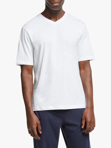 John Lewis Short Sleeve V-Neck Organic Cotton Jersey Lounge Top, White, White