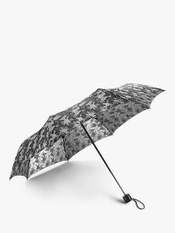 Fulton Jacquard Floral Print Telescopic Umbrella, Silver, Silver