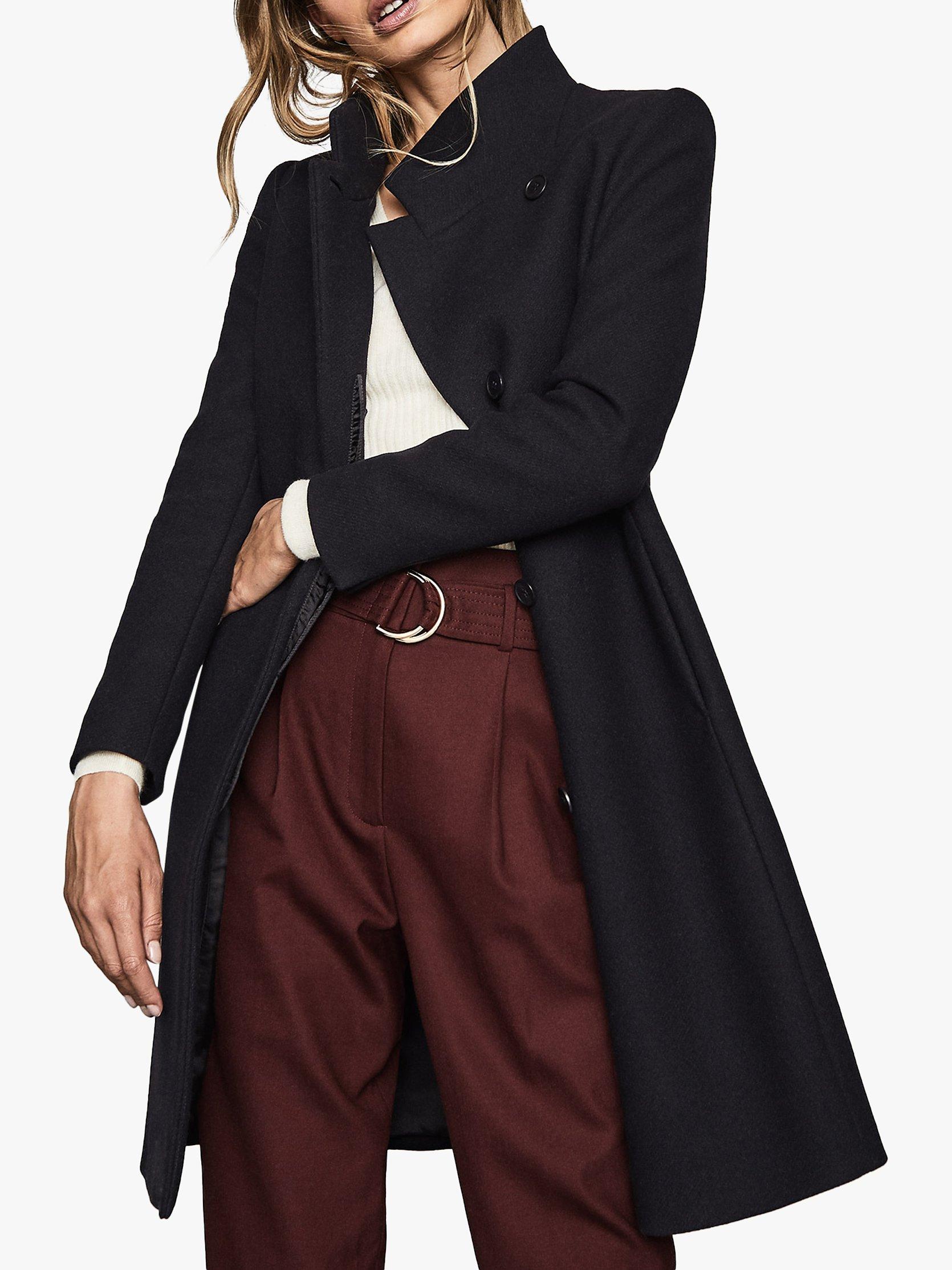 Reiss Maya Slim Fit Wool Blend Coat Navy