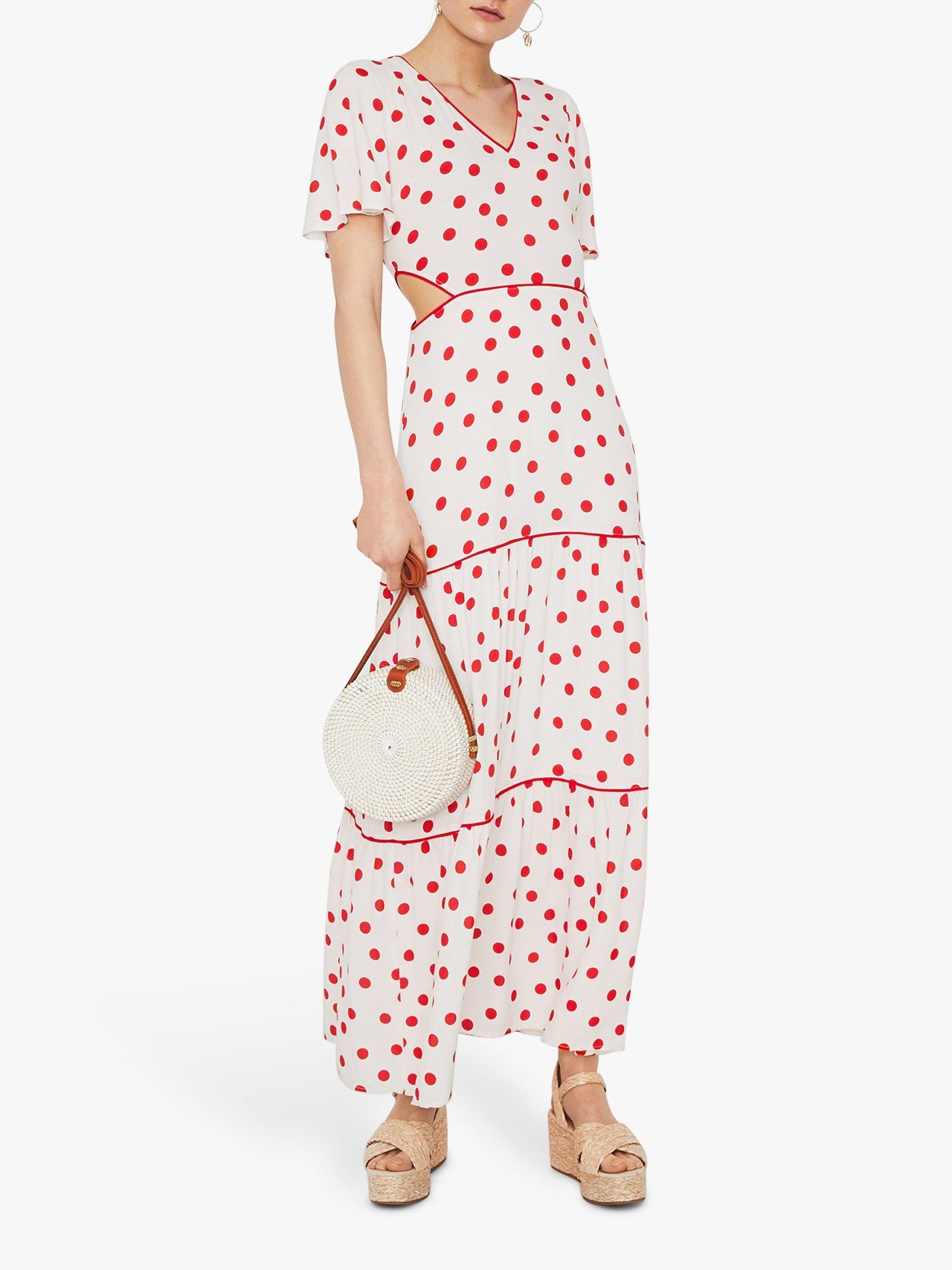 Warehouse Spot Tiered Maxi Dress, White/Red