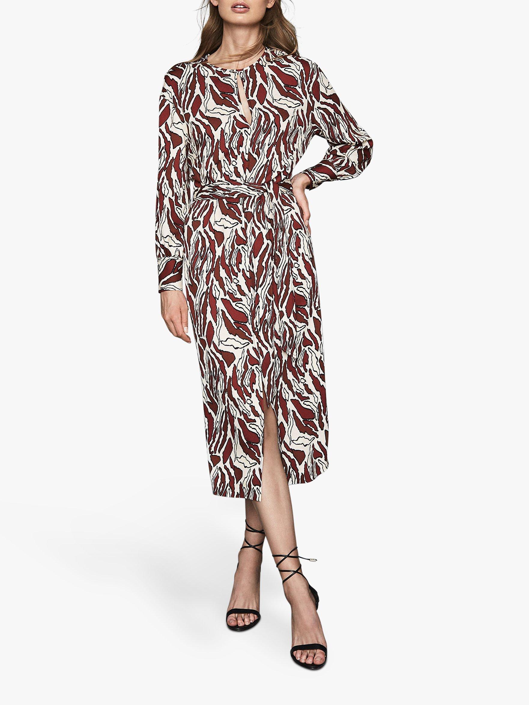 Reiss Inaya Tiger Print Dress, Brown/White