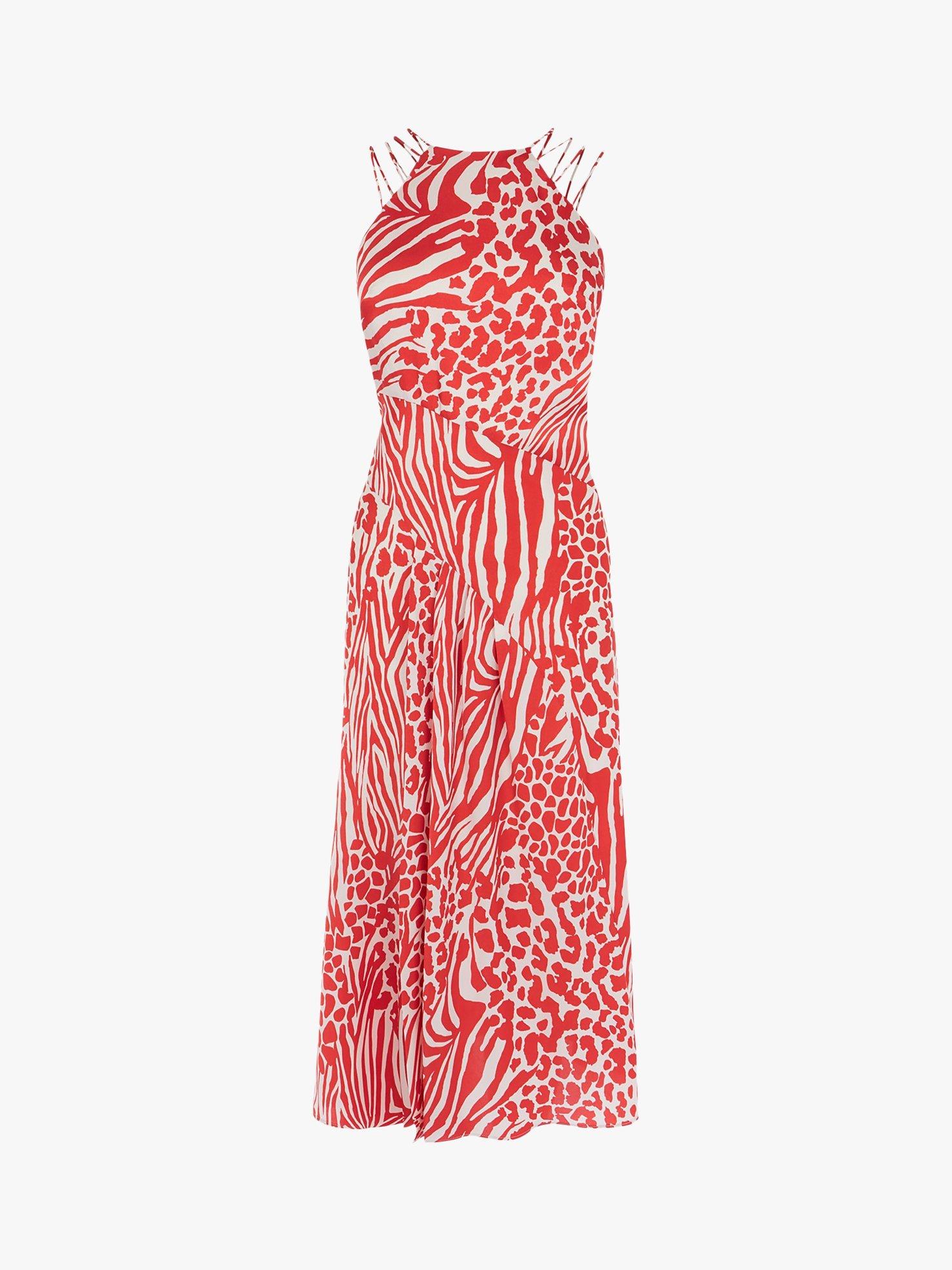 Karen Millen Animal Print Midi Dress Red Multi