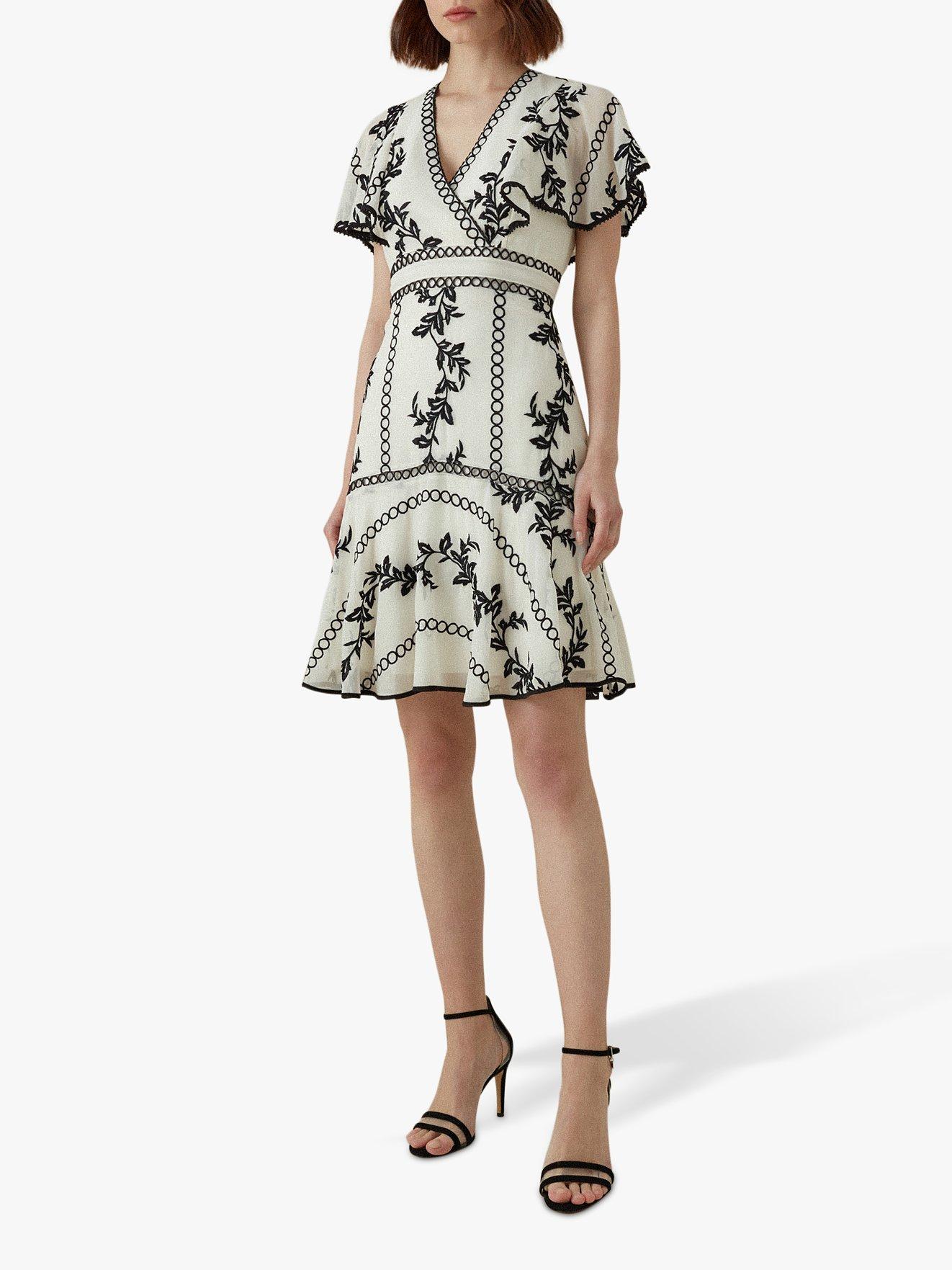 Karen Millen Embroidered Dress Black White