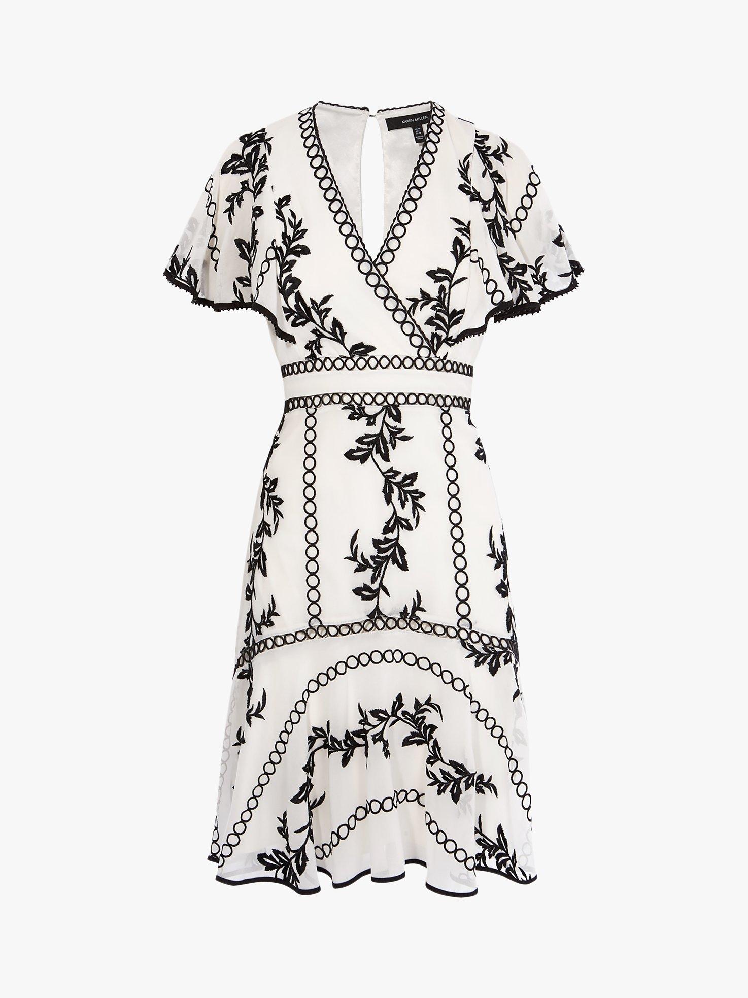 Karen Millen Embroidered Dress, Black/White