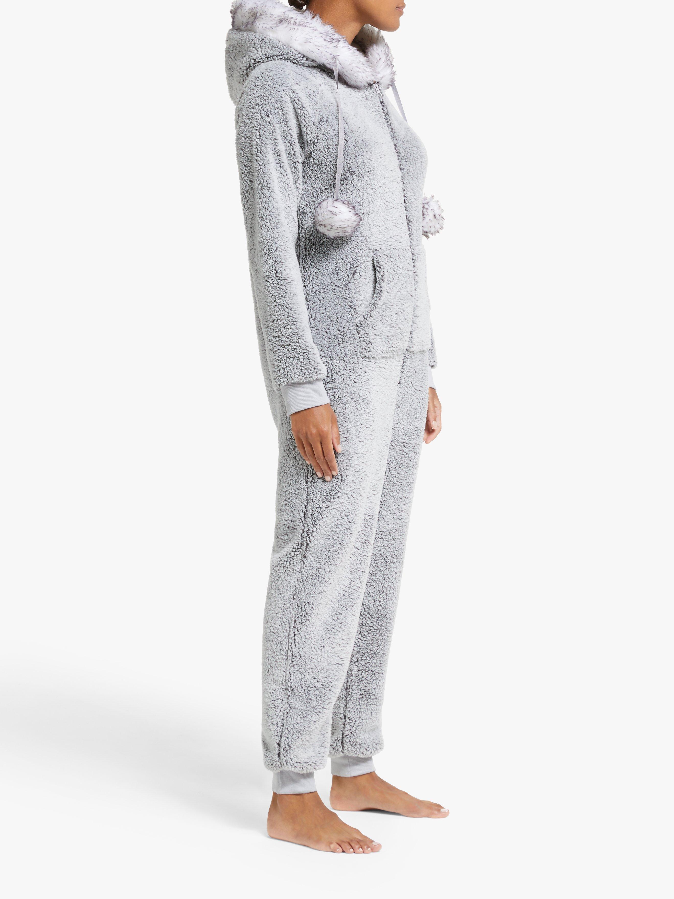 John Lewis Pom Pom Fleece Onesie, Grey, S