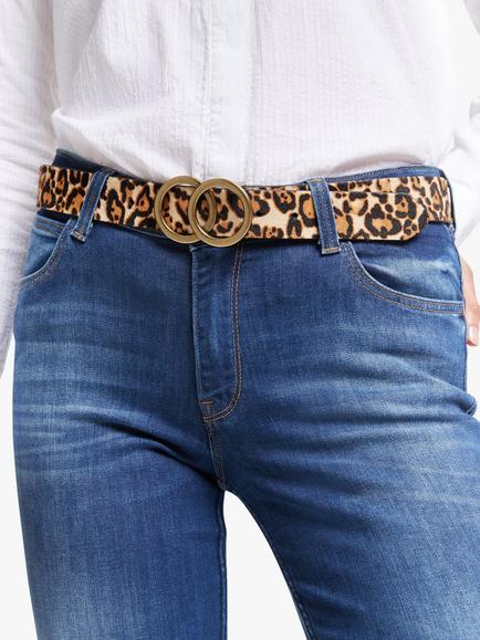 John Lewis Olivia Double O Ring Buckle Leather Belt, Leopard - view 2, Leopard