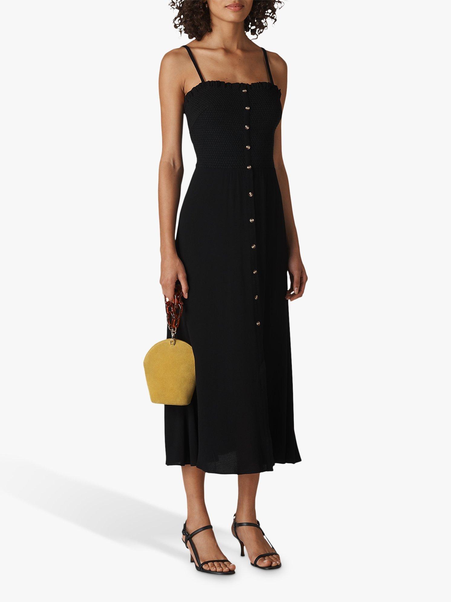 Whistles Gracia Smocked Midi Dress, Black