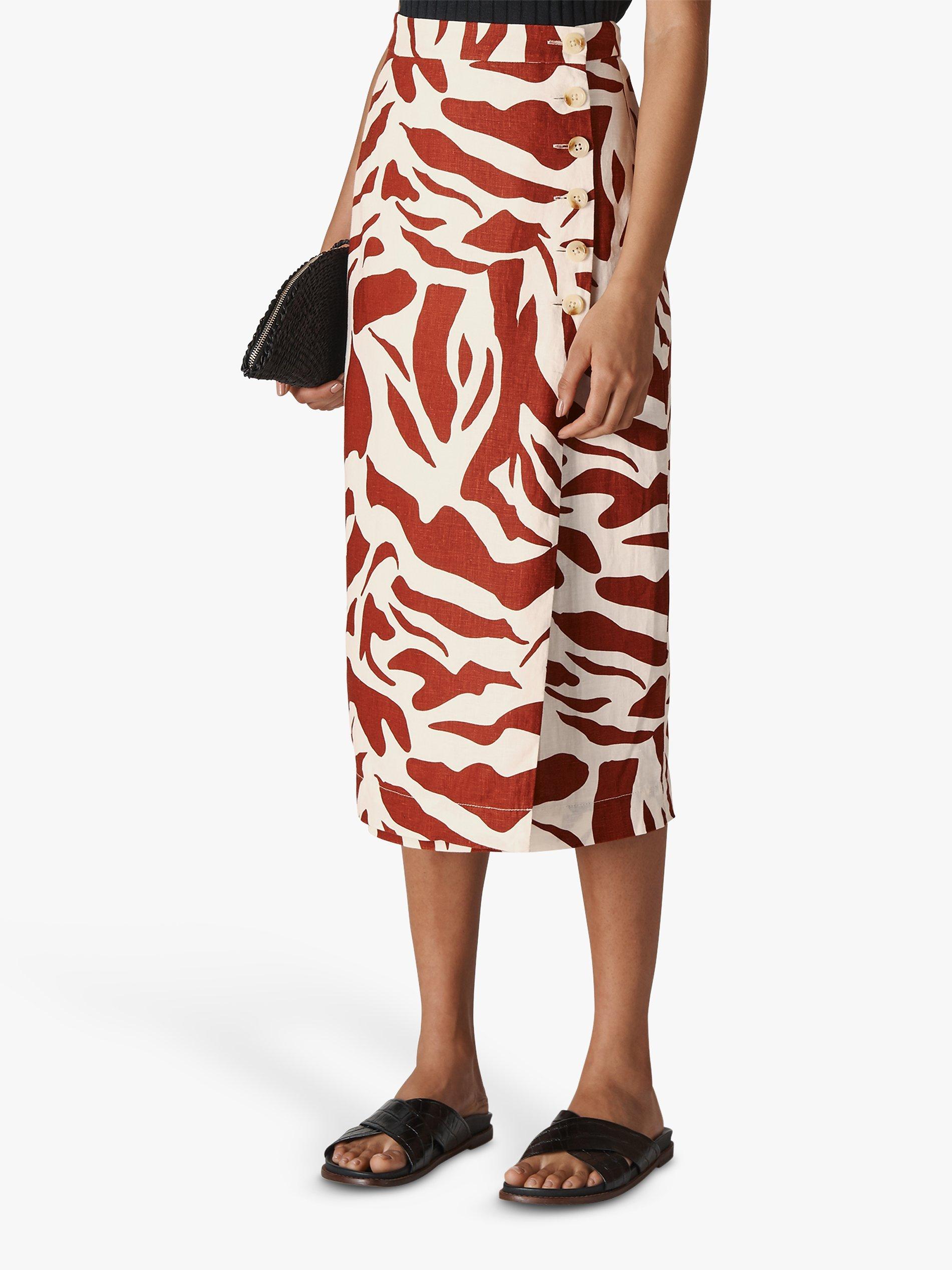 Whistles Linen Zebra Print Skirt, Multi