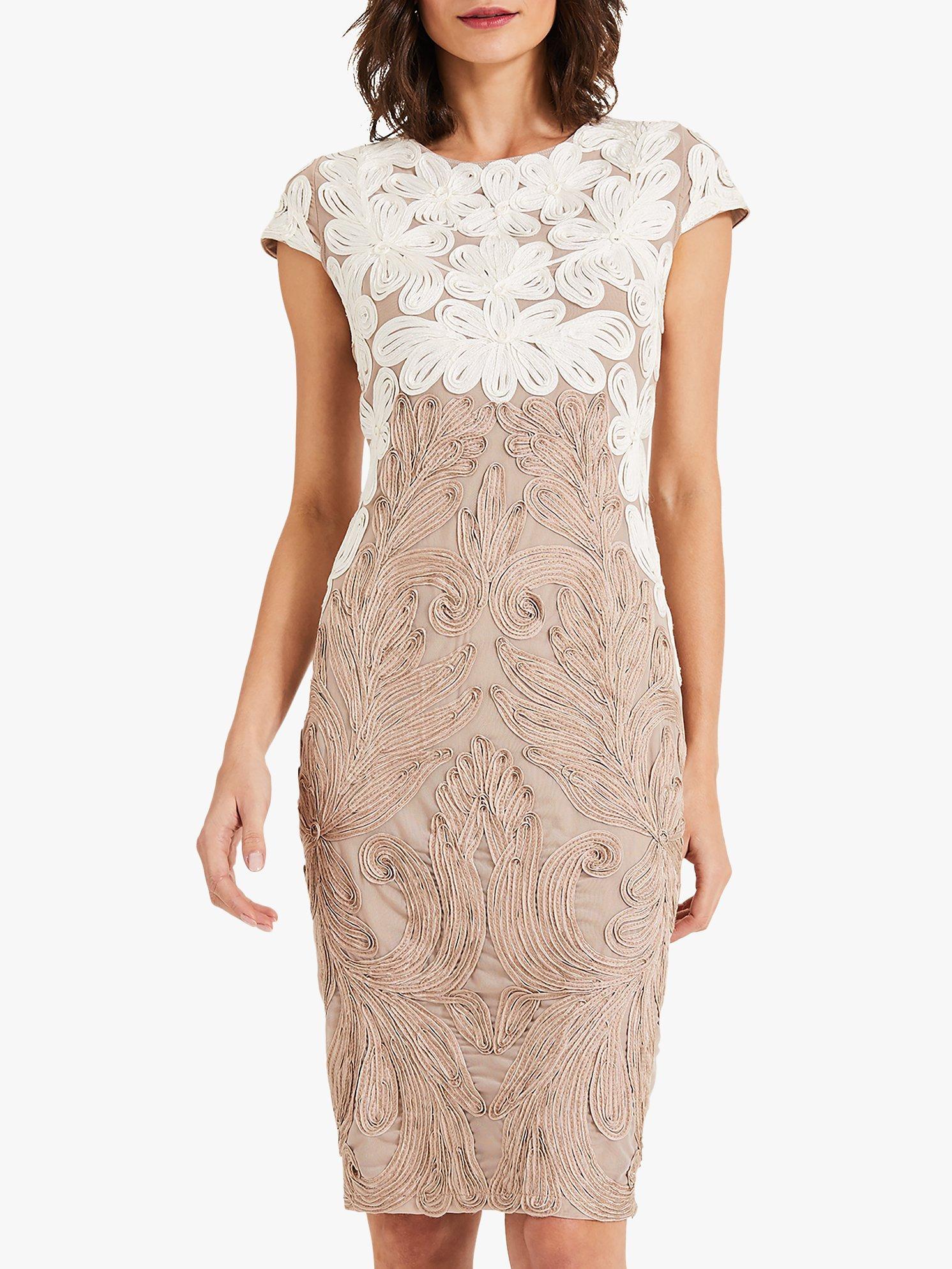 Phase Eight Catheleen Tapework Lace Dress, Latte/Ivory