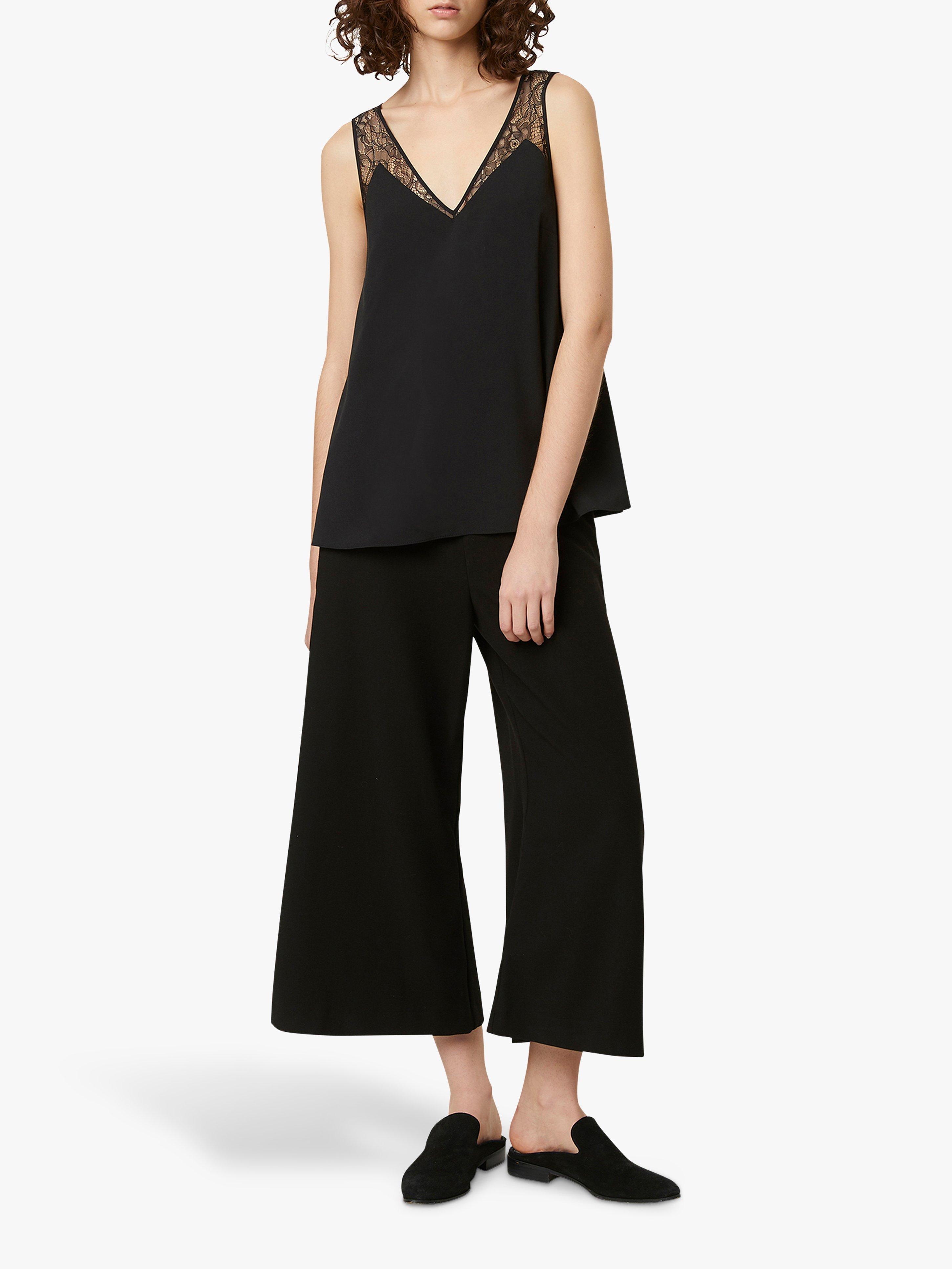 Product image 1 of 3, which shows French Connection Crepe Lace Trim Vest, Black, XS