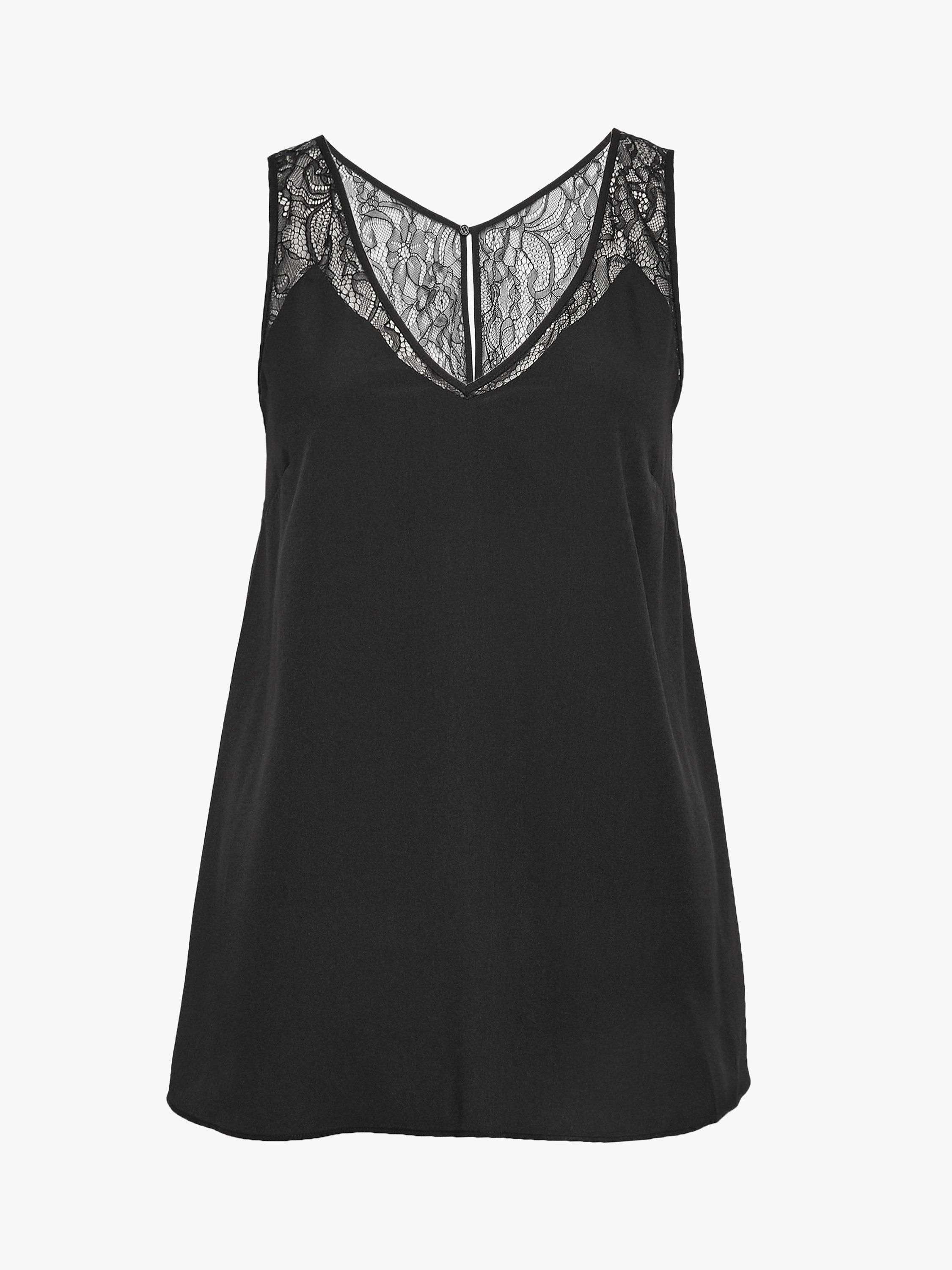 Product image 3 of 3, which shows French Connection Crepe Lace Trim Vest, Black, XS