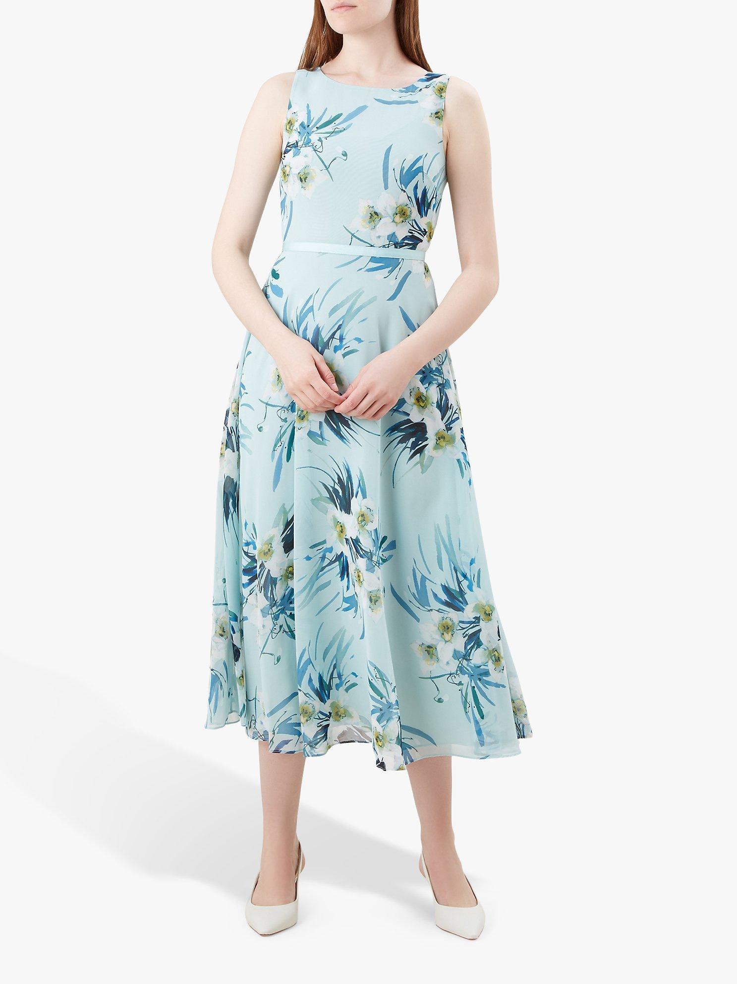 Hobbs Carly Floral Print Midi Dress Blue