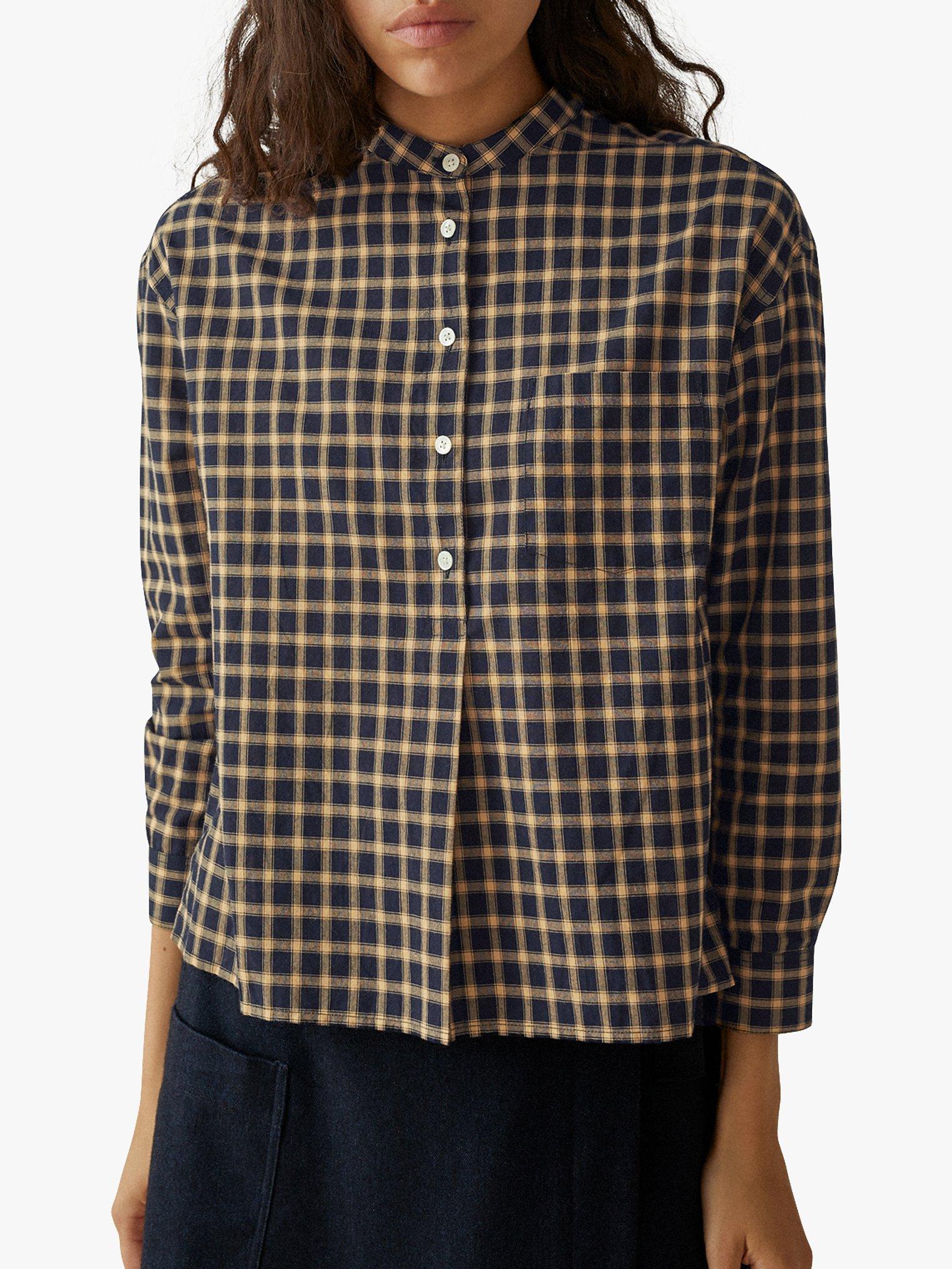 Toast Japanese Cotton Check Shirt, Dark Blue/Biscuit