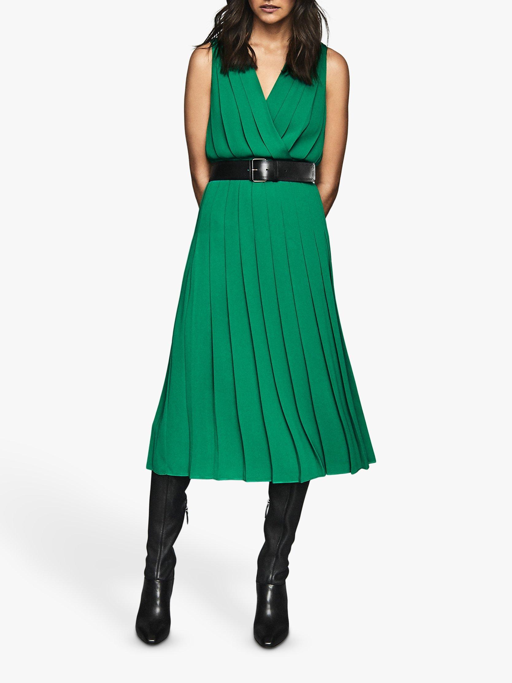 Reiss Mariona Pleated Midi Dress, Green