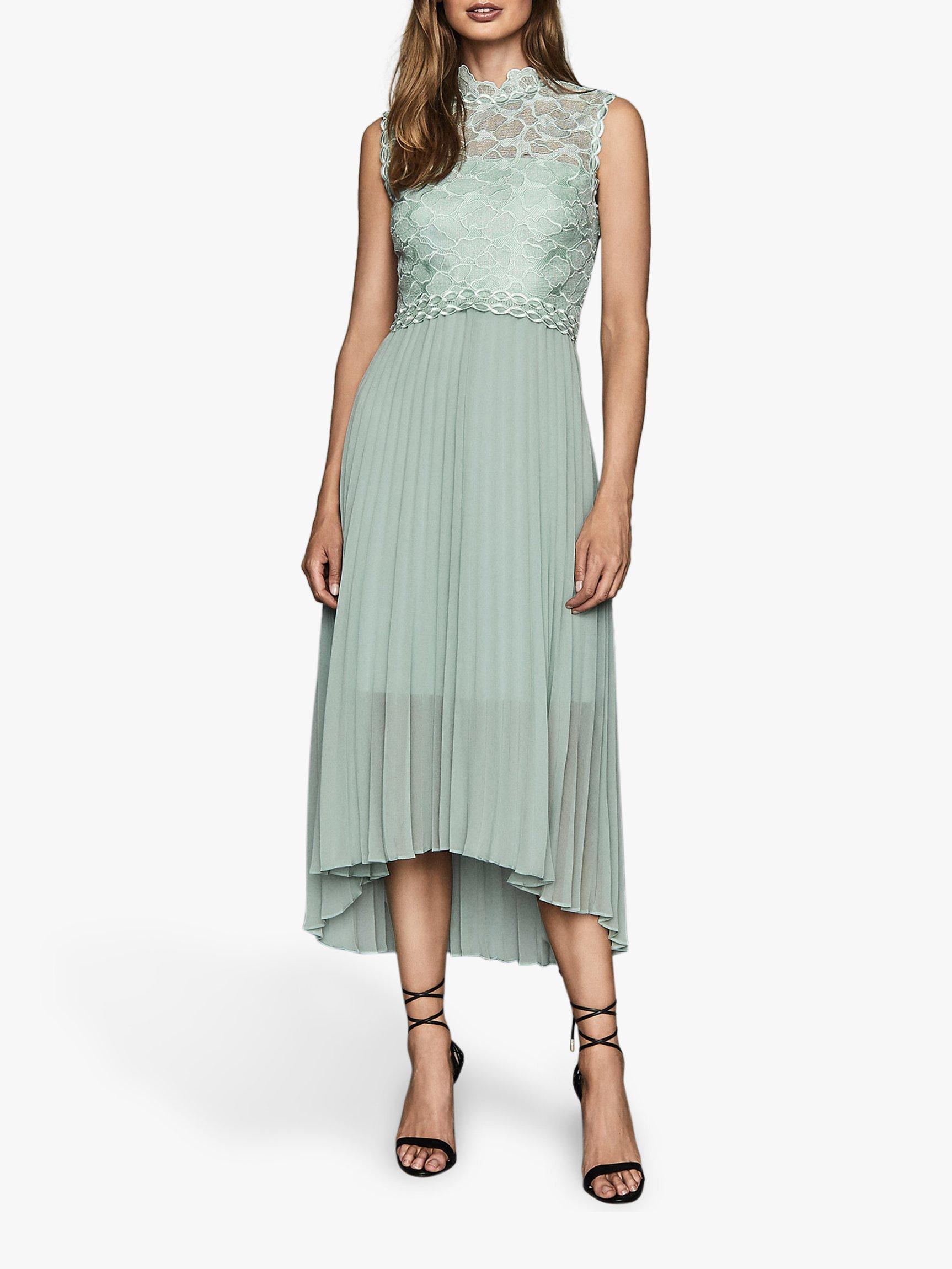 Reiss Aideen Lace Pleated Midi Dress, Sage Green