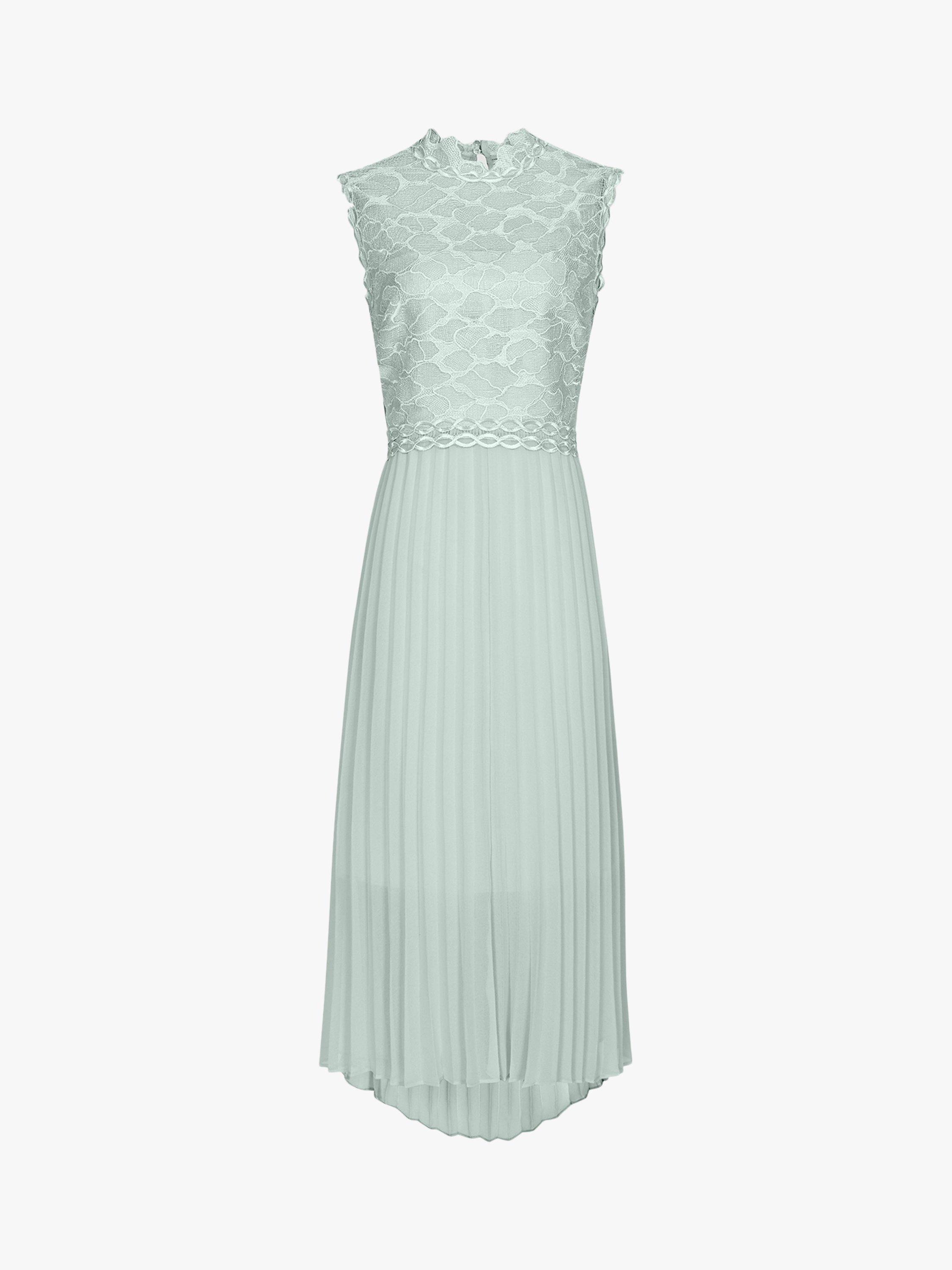 Reiss Aideen Lace Pleated Midi Dress, Sage Green