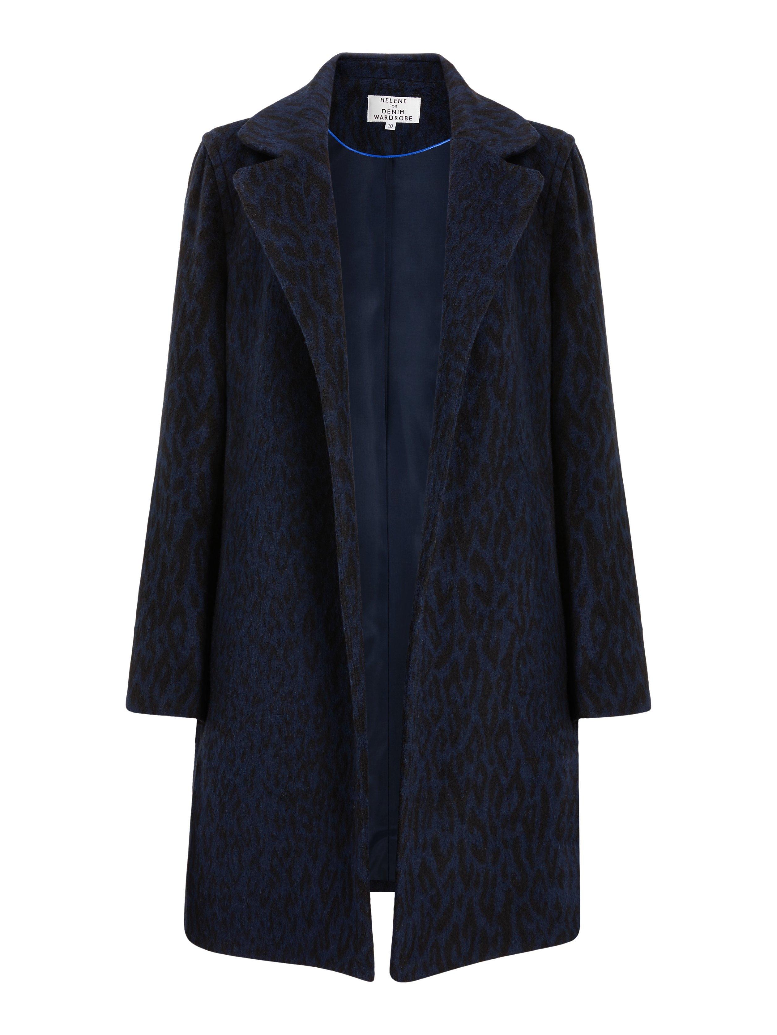 Helene For Denim Wardrobe Ruth Animal Print Coat, Navy/Black
