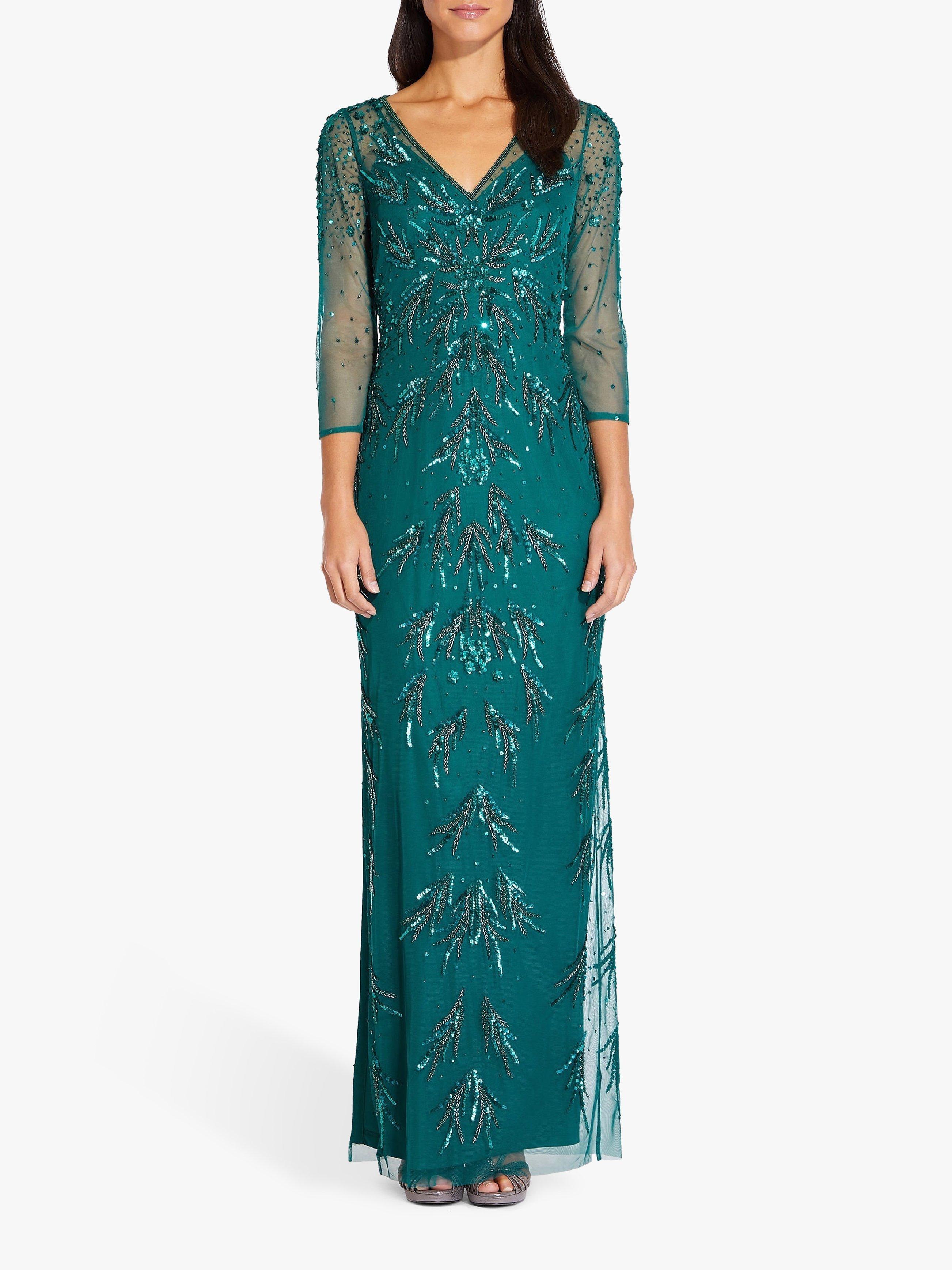Adrianna Papell Beaded Mesh Maxi Dress, Dark Jade