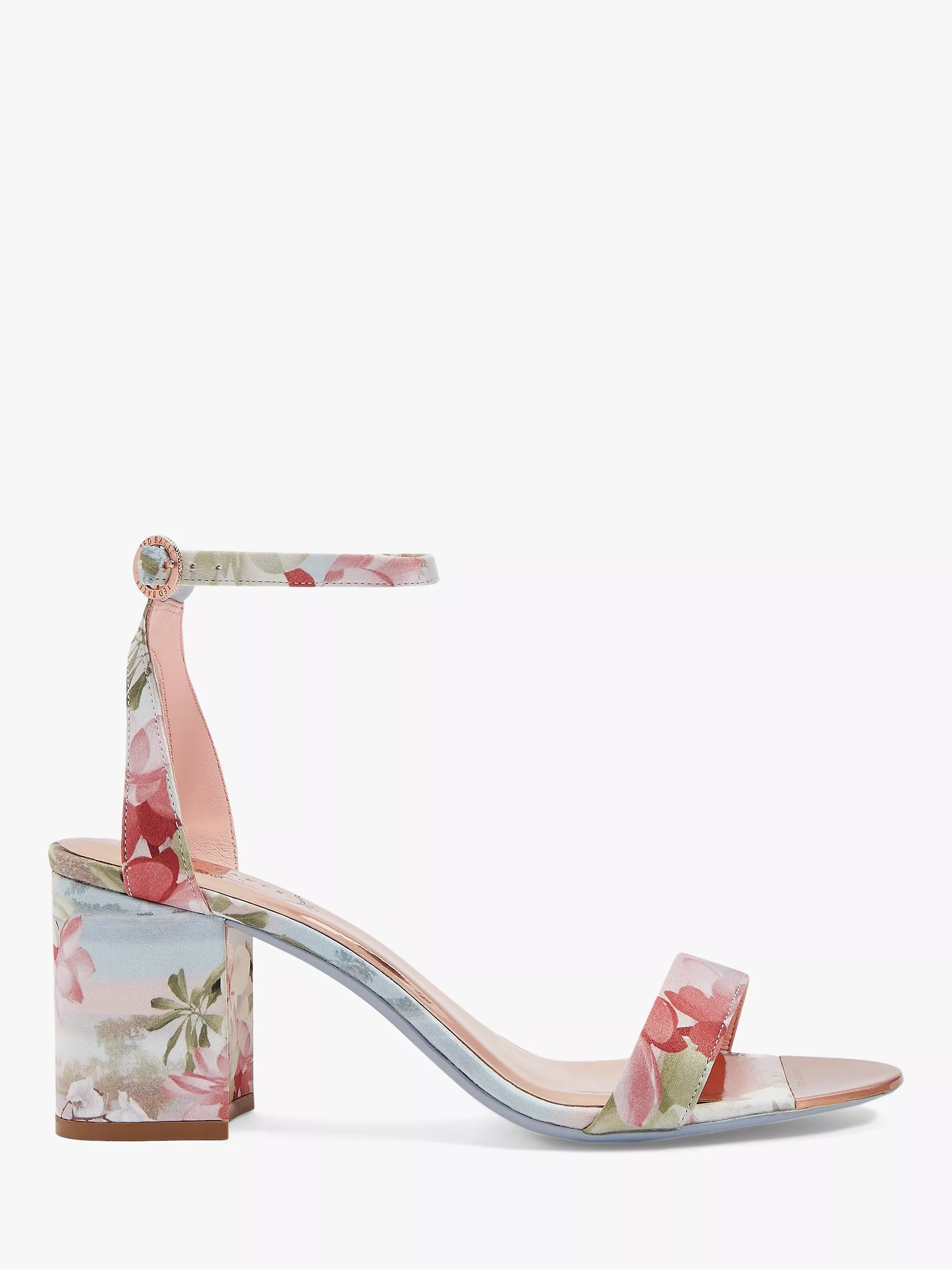 Pink floral block heels best sale