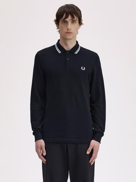 Fred Perry Twin Tipped Long Sleeve Polo Shirt, Black
