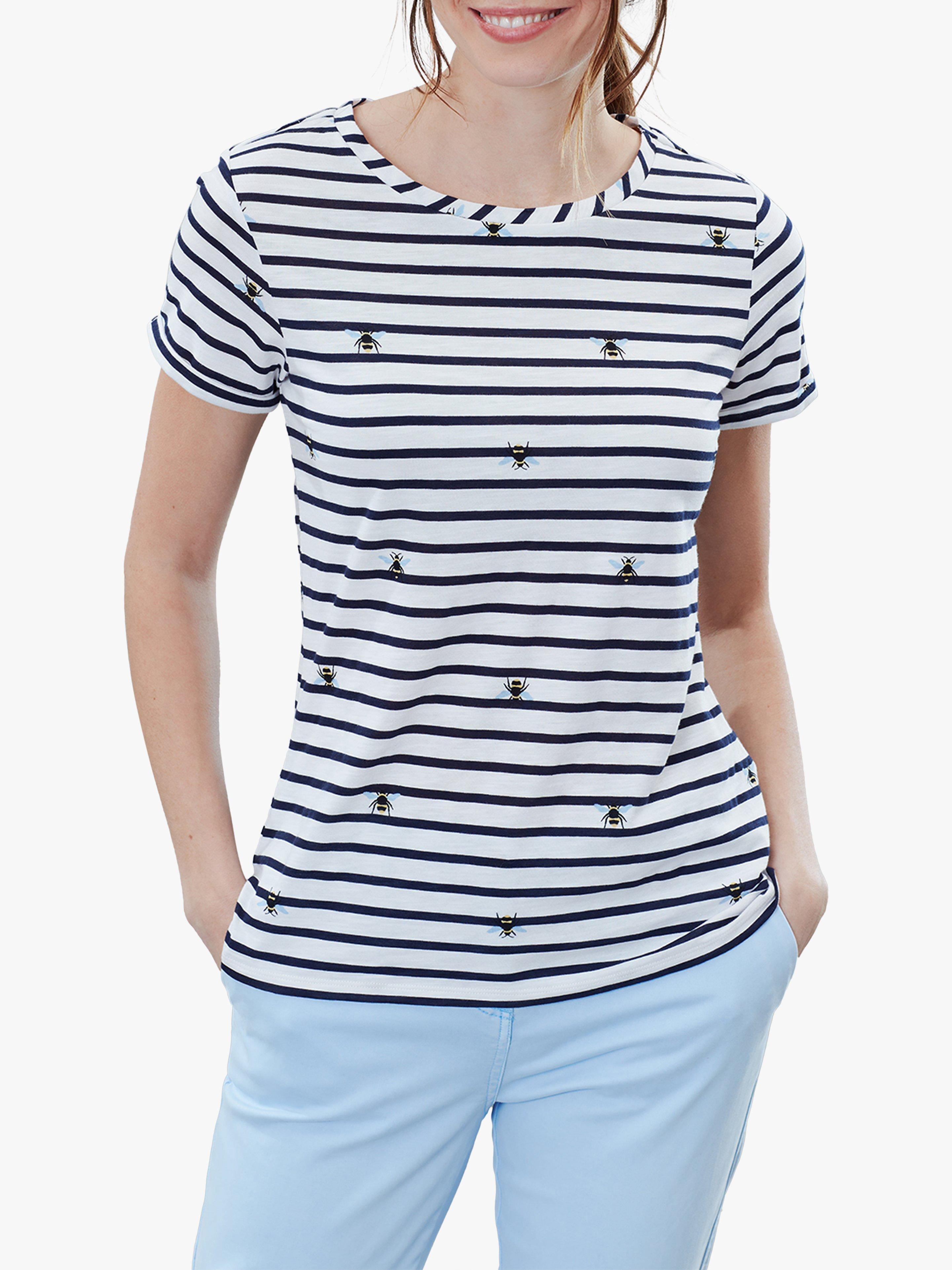 Joules Nessa Stripe and Bee Print Jersey T-Shirt, Blue/Cream