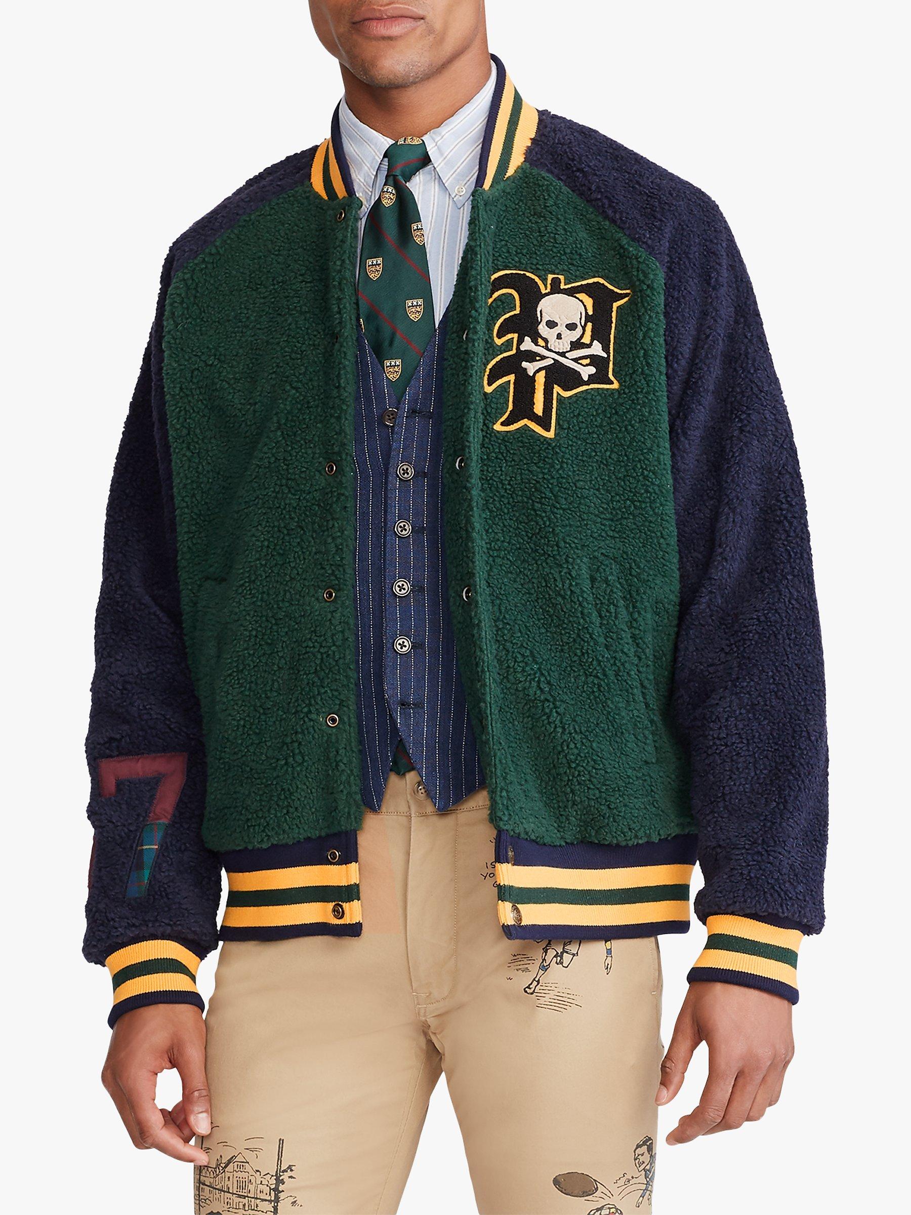 Polo Ralph Lauren Fleece Letterman Jacket, Green/Navy