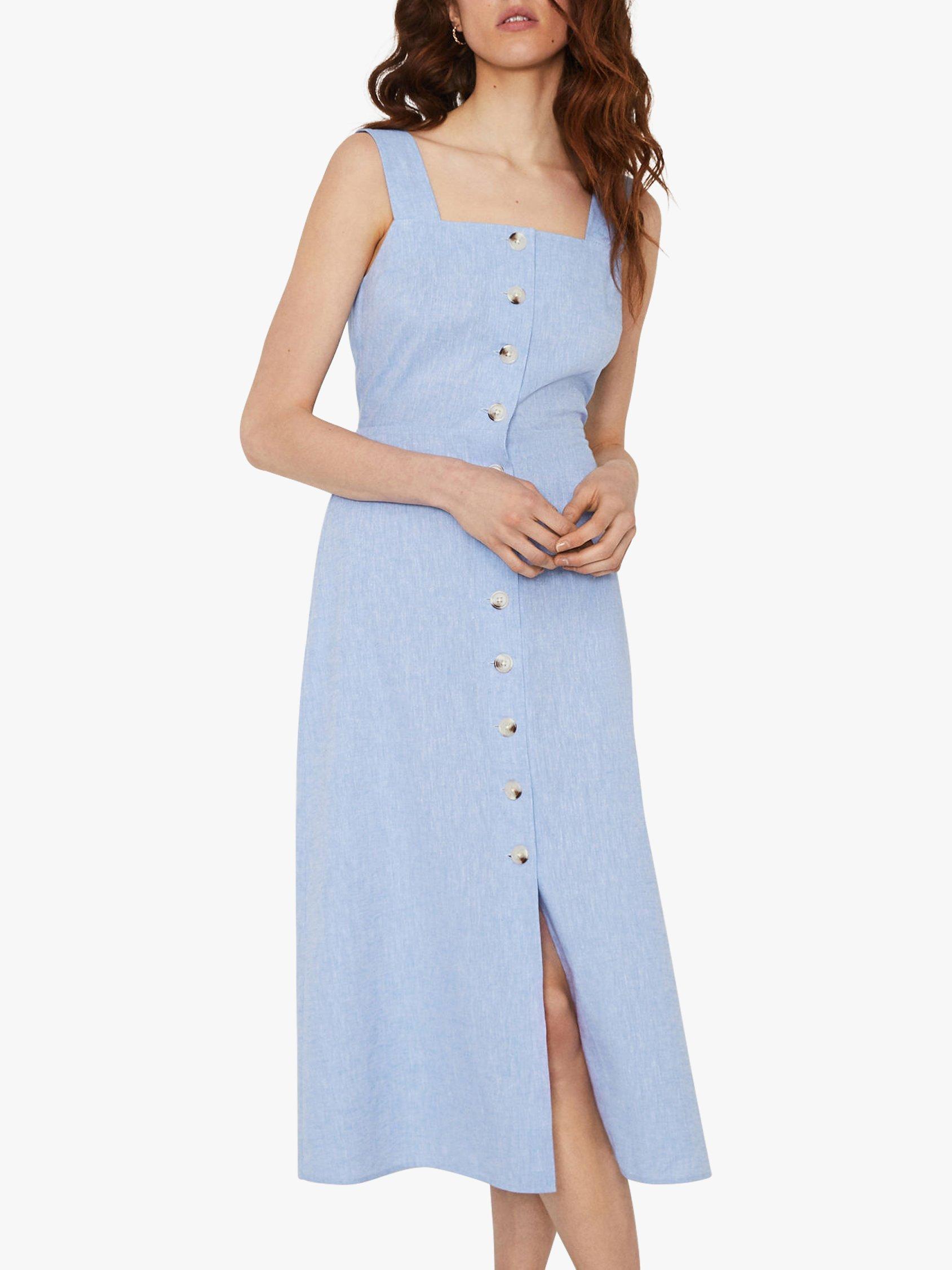 Warehouse Chambray Square Neck Midi Dress Light Blue