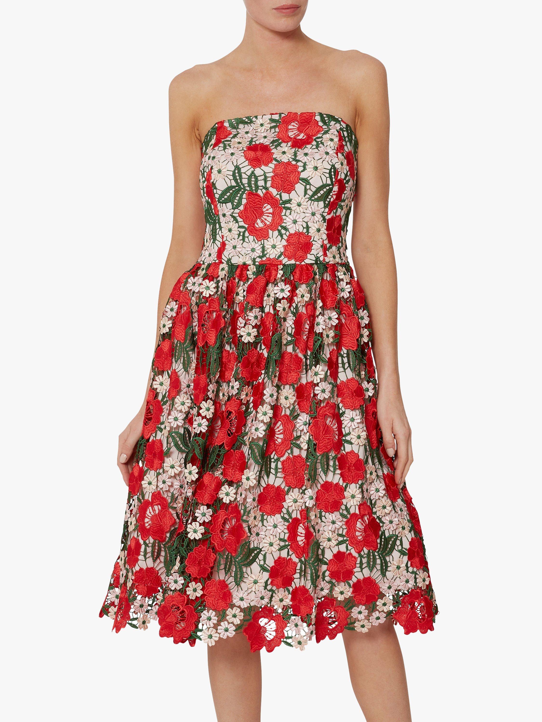 Gina Bacconi Katri Guipure Dress, Red/Multi