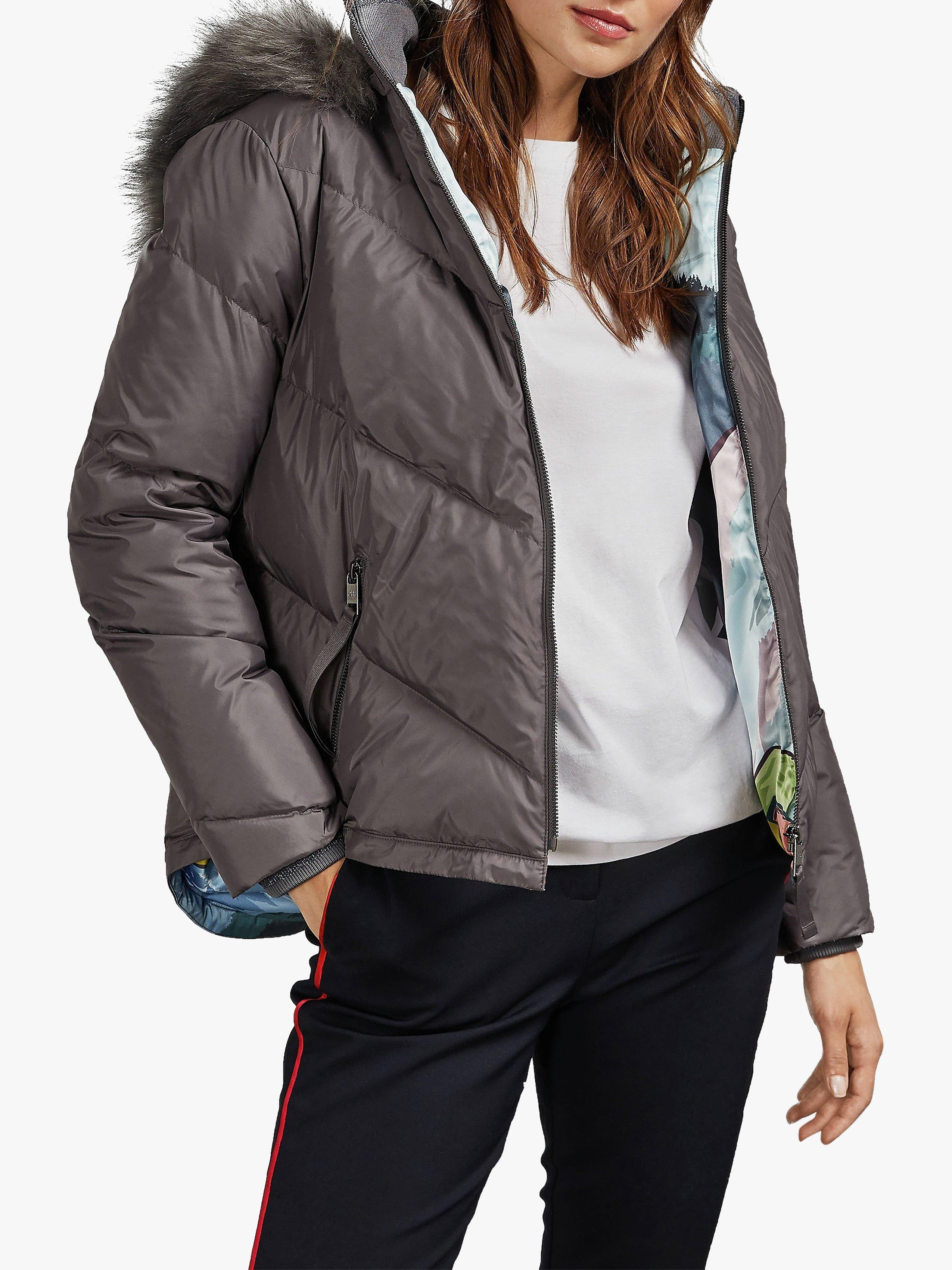 Ted Baker Lavenia Quilted Faux Fur Jacket, Light Grey