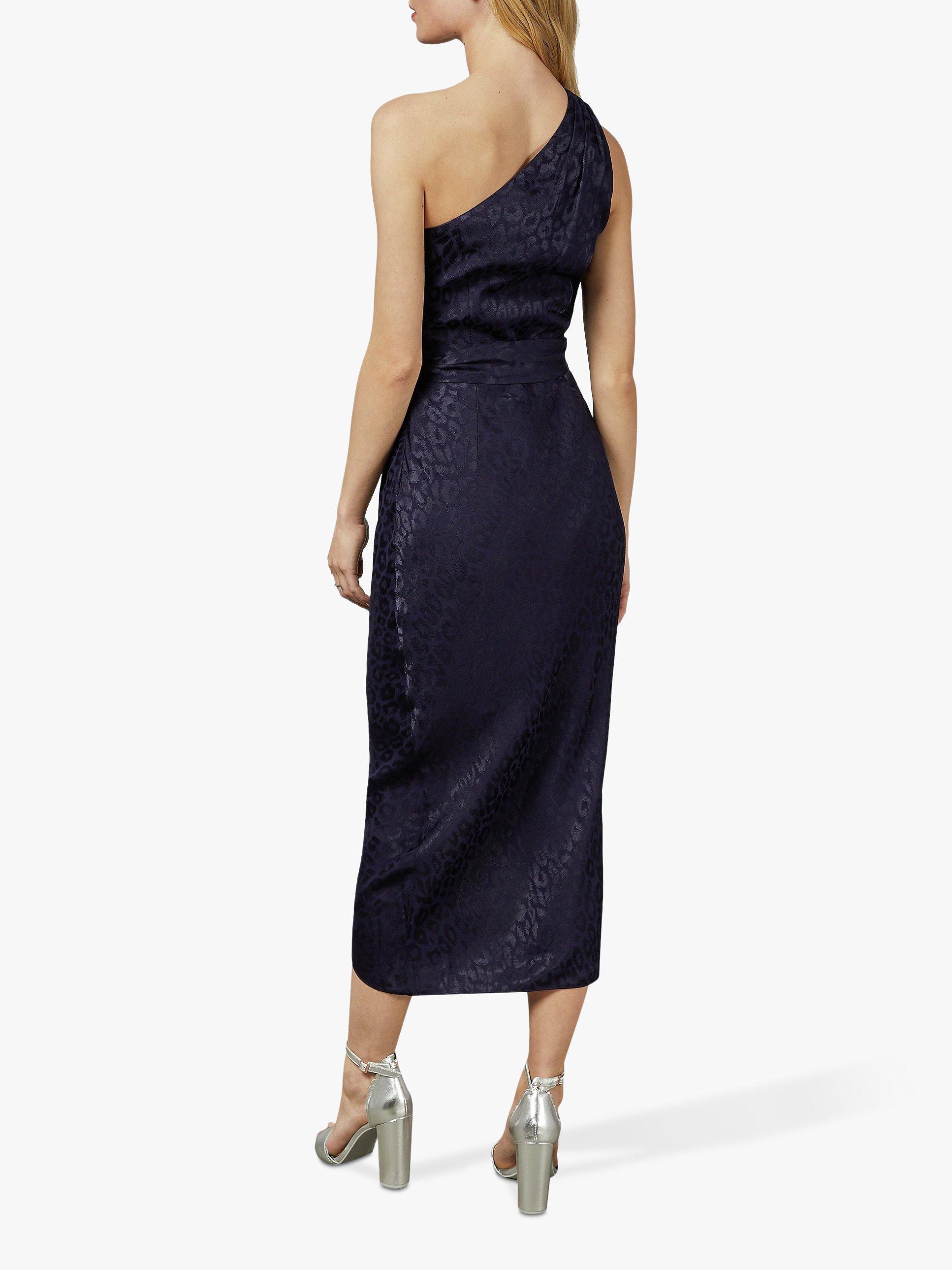 Ted Baker Zoeii Leopard Print Bow Detail Asymmetric Dress Navy