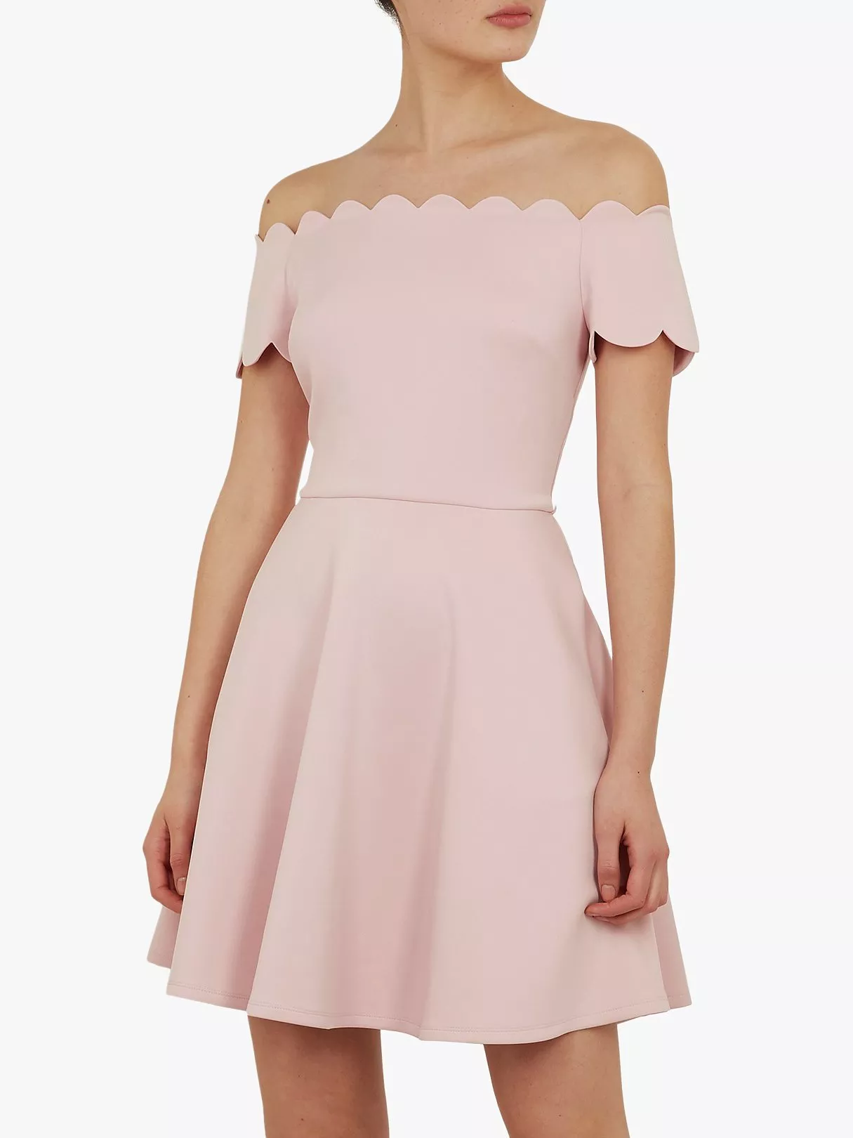 Ted Baker Fellama Scalloped Bardot Skater Dress Light Pink