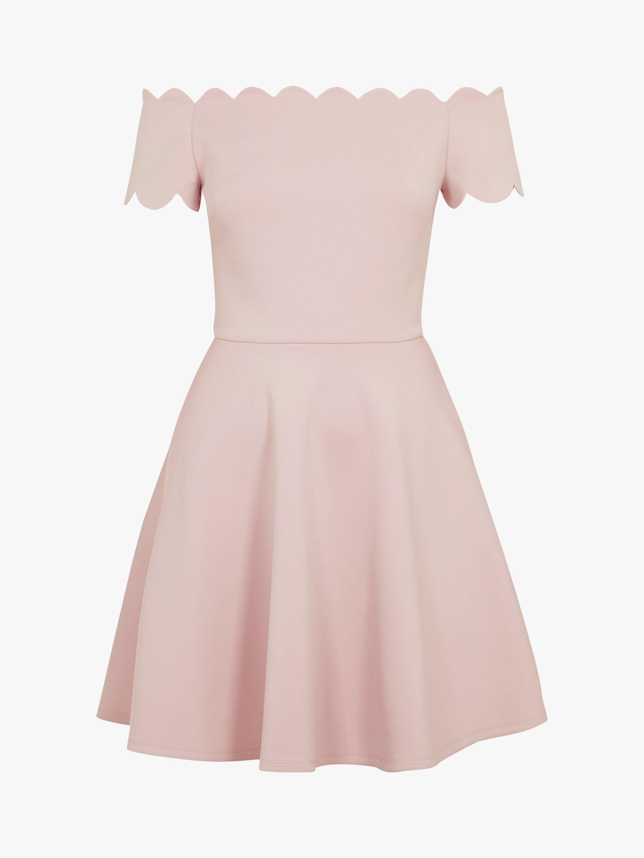 Ted Baker Fellama Scalloped Bardot Skater Dress Light Pink