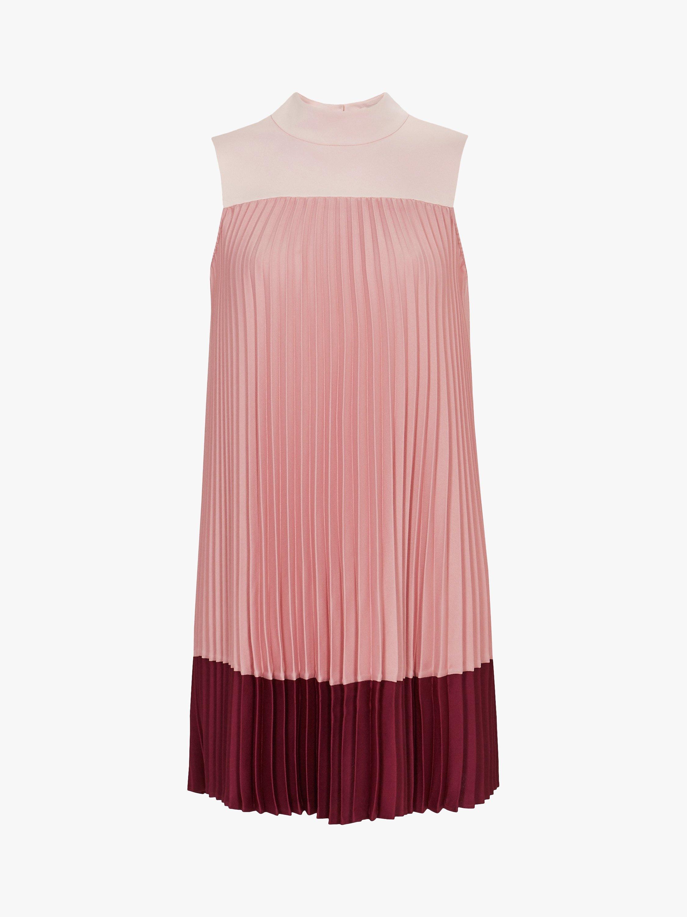 Ted Baker Ombraya Knife Pleat Colour Block Dress Blush Bordeaux