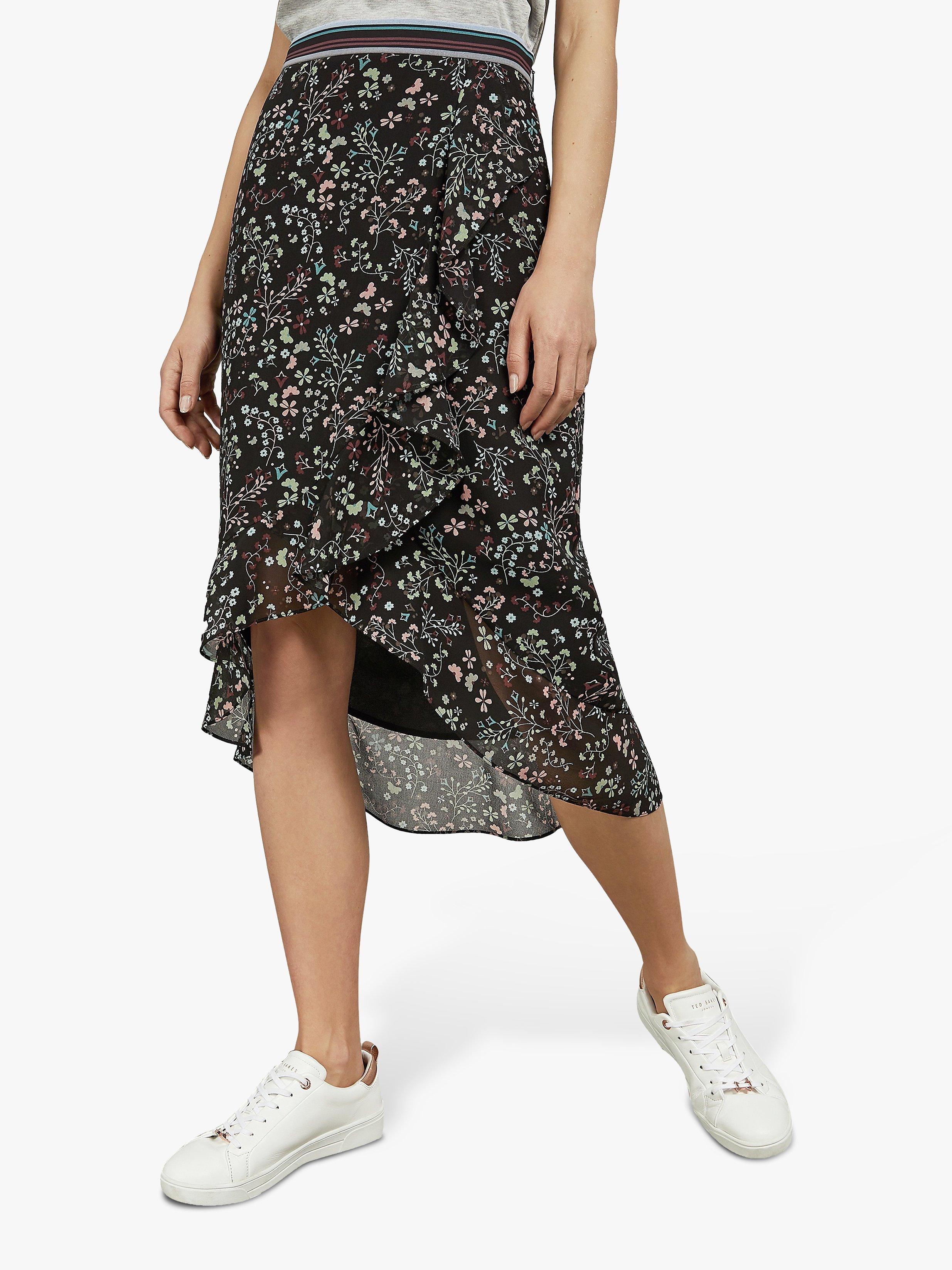 Ted Baker Kassiia Floral Ruffle Hem Skirt, Black