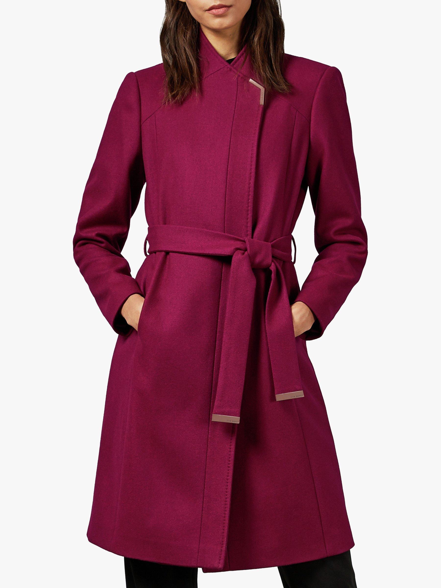 Ted Baker Ellgenc Belted Wool Blend Coat Pink Dark