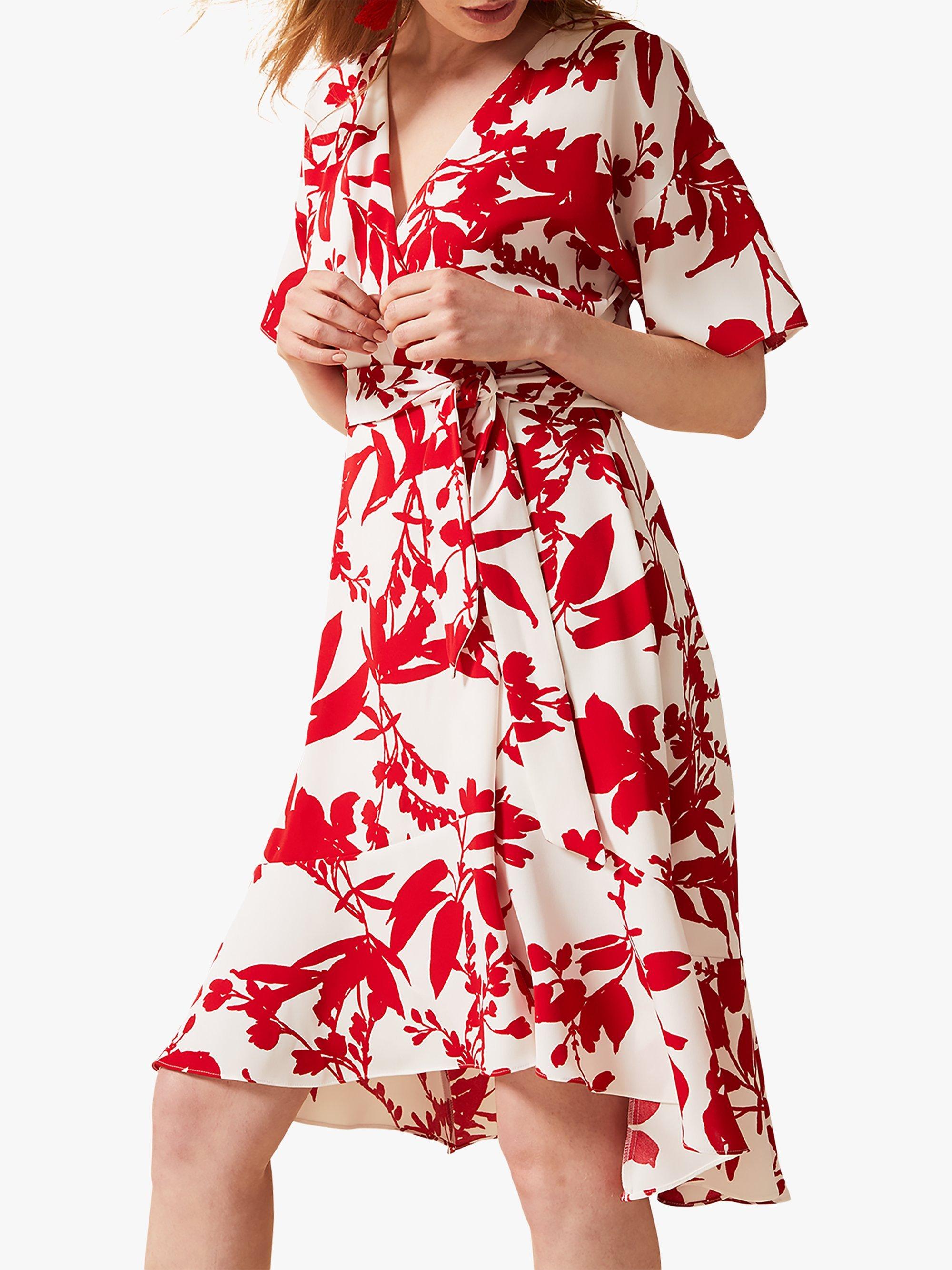 Phase Eight Celestine Batwing Dress, Ivory/Carmine