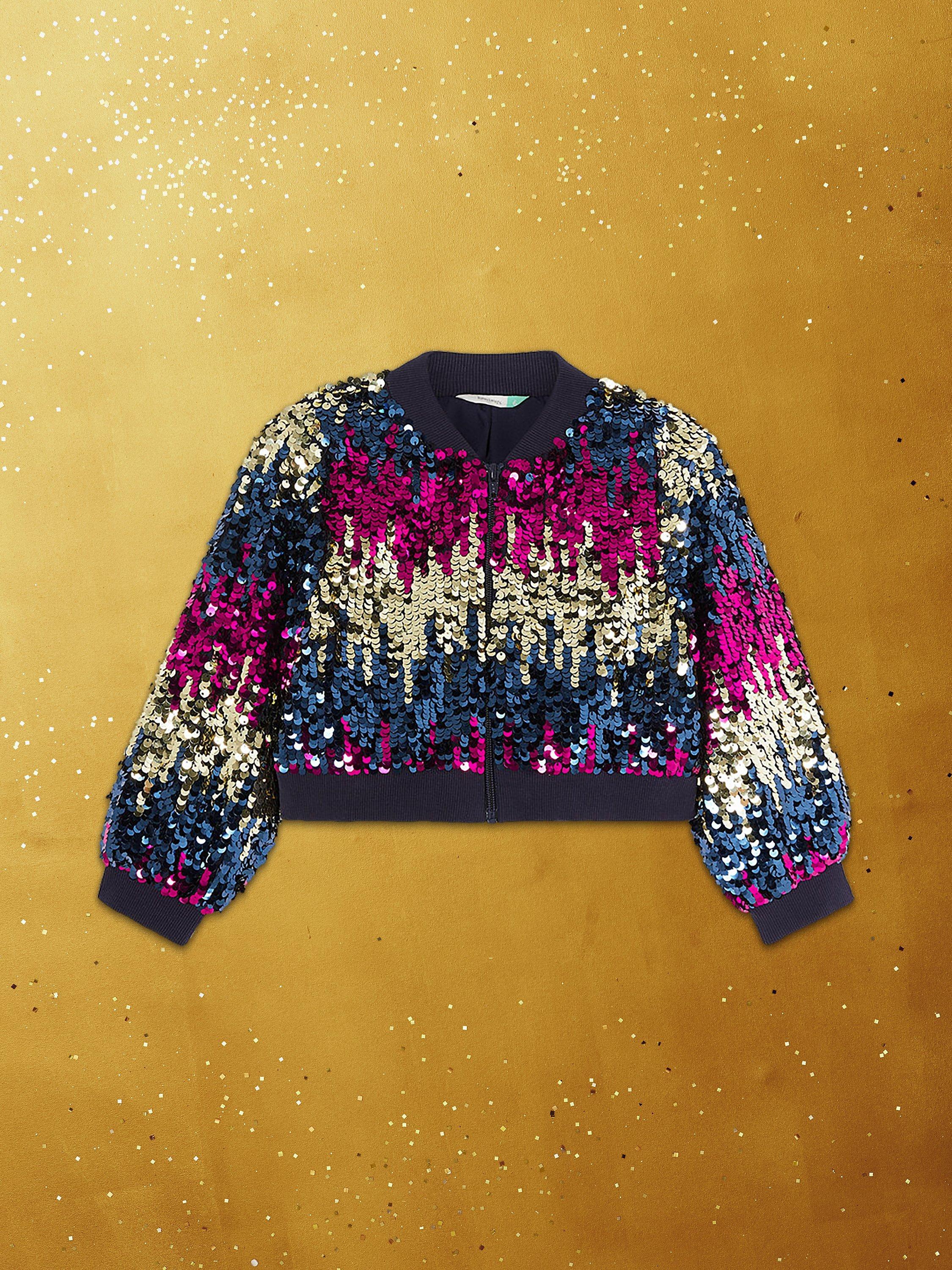 John Lewis Partners Girls Sequin Bomber Jacket Multi