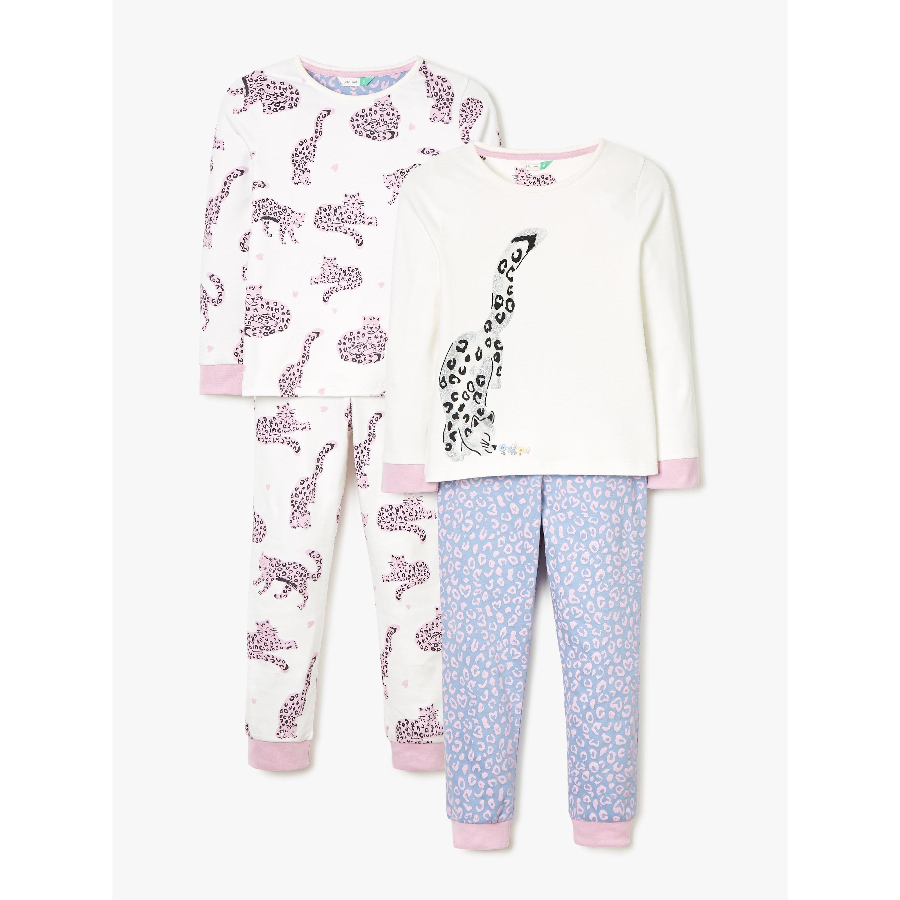 John Lewis Partners Girls Snow Leopard Print Pyjamas Grey