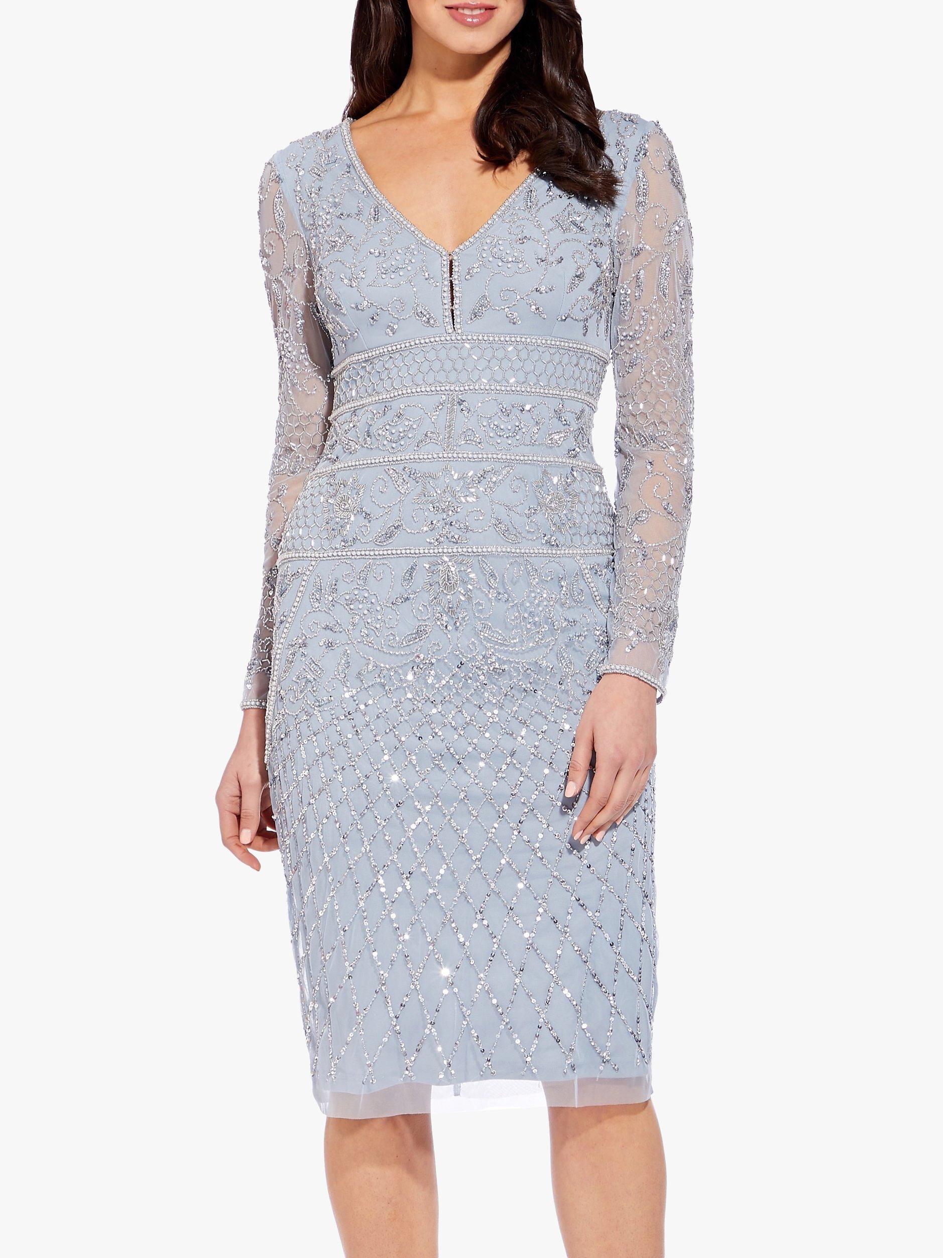 Adrianna Papell Beaded Sheath Cocktail Dress, Blue Heather
