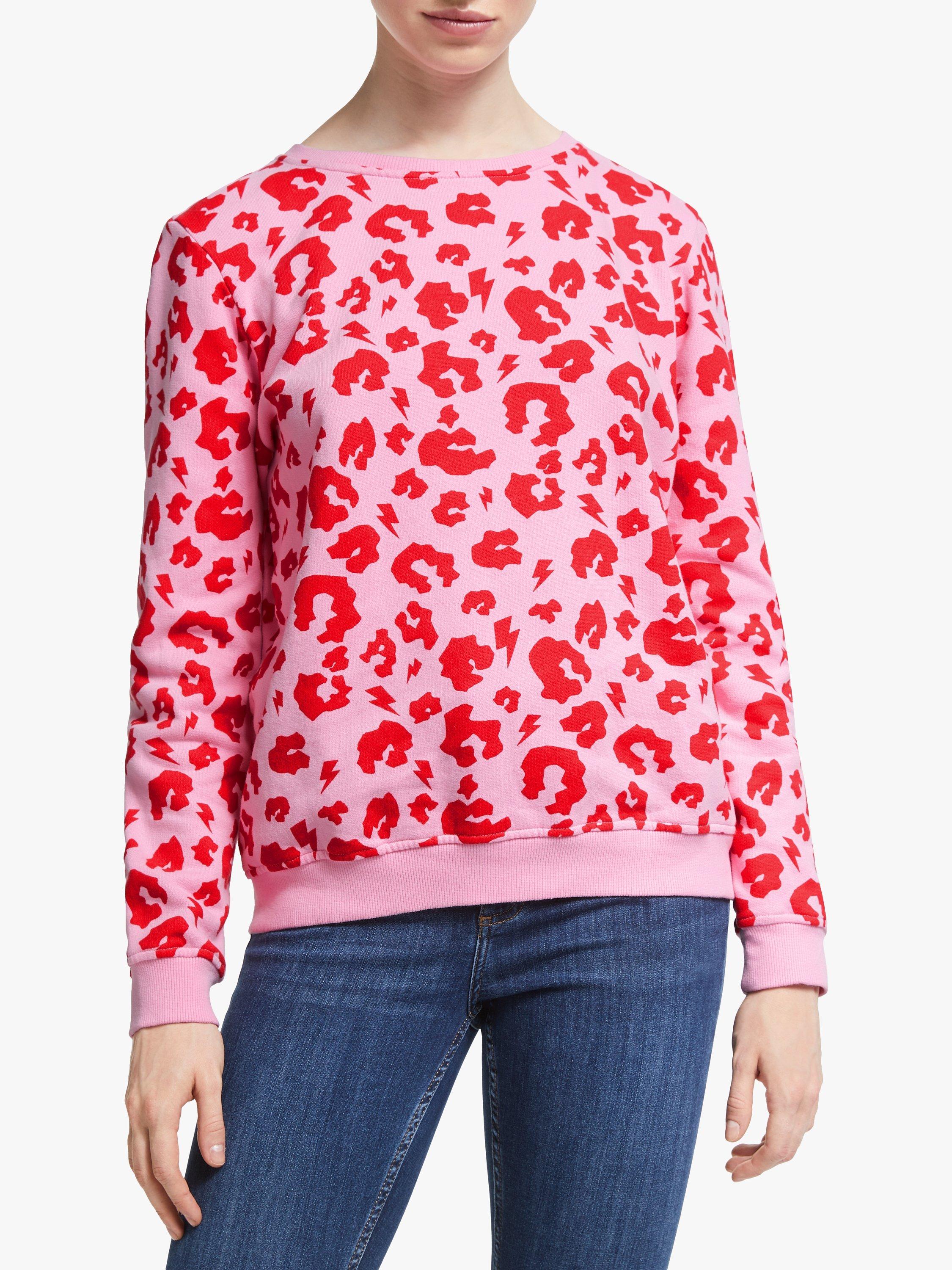 Scamp Dude Unisex Crew Neck Leopard Print Sweatshirt Pink Red