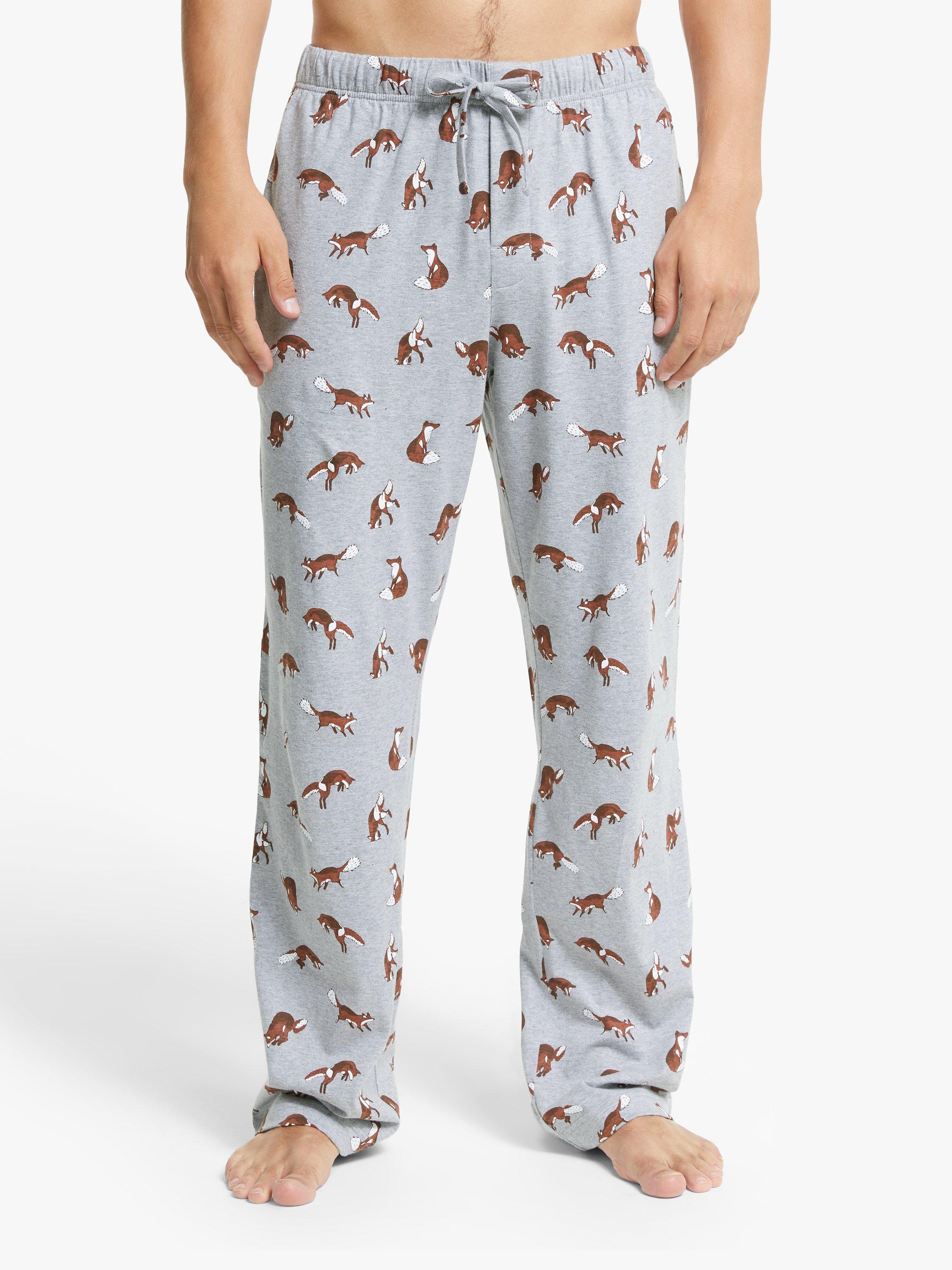 John Lewis & Partners Jersey Organic Cotton Fox Print Lounge Pants, Grey Marl