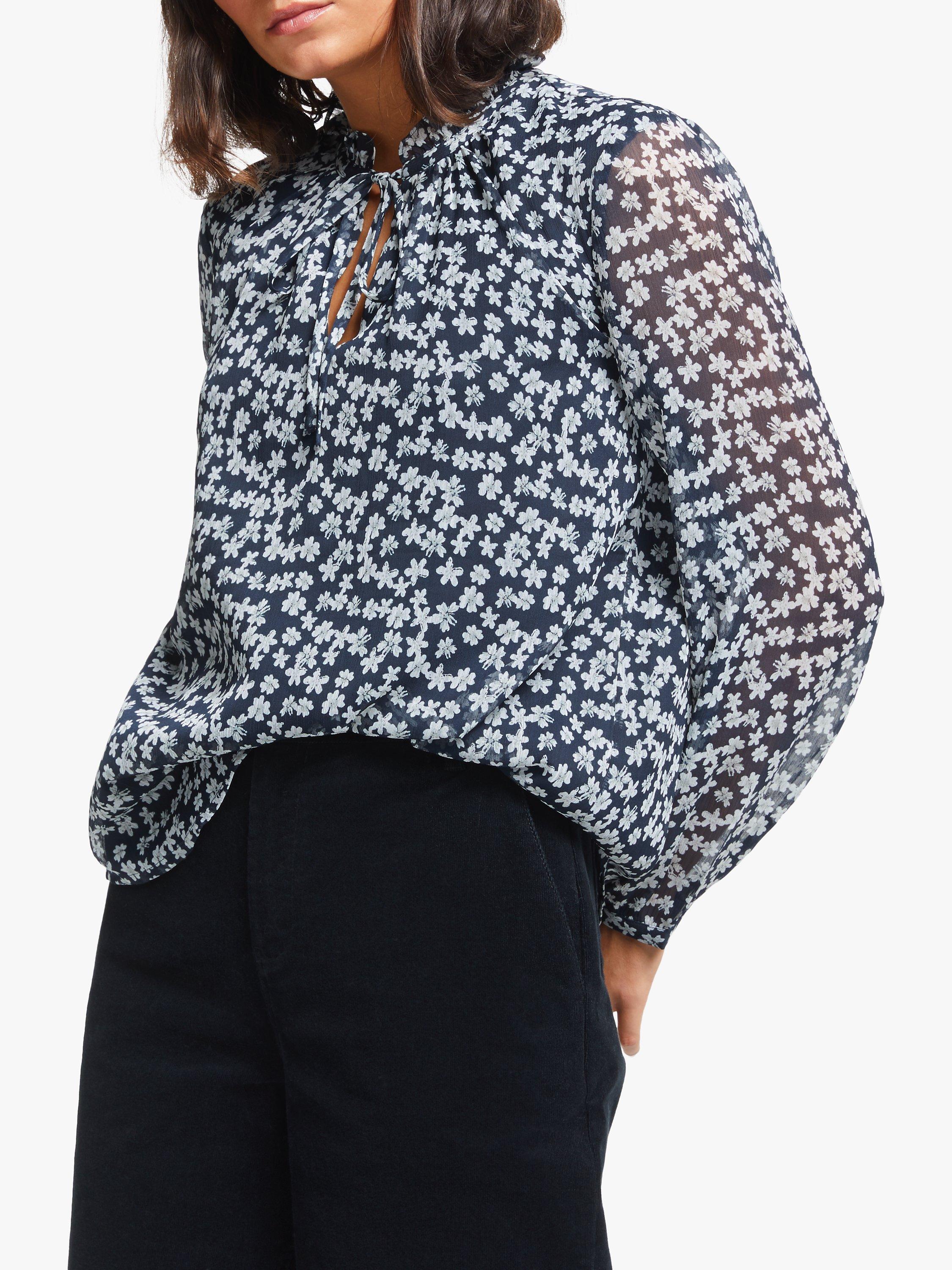 Collection WEEKEND by John Lewis Floral Tie Neck Easy Blouse, Blue