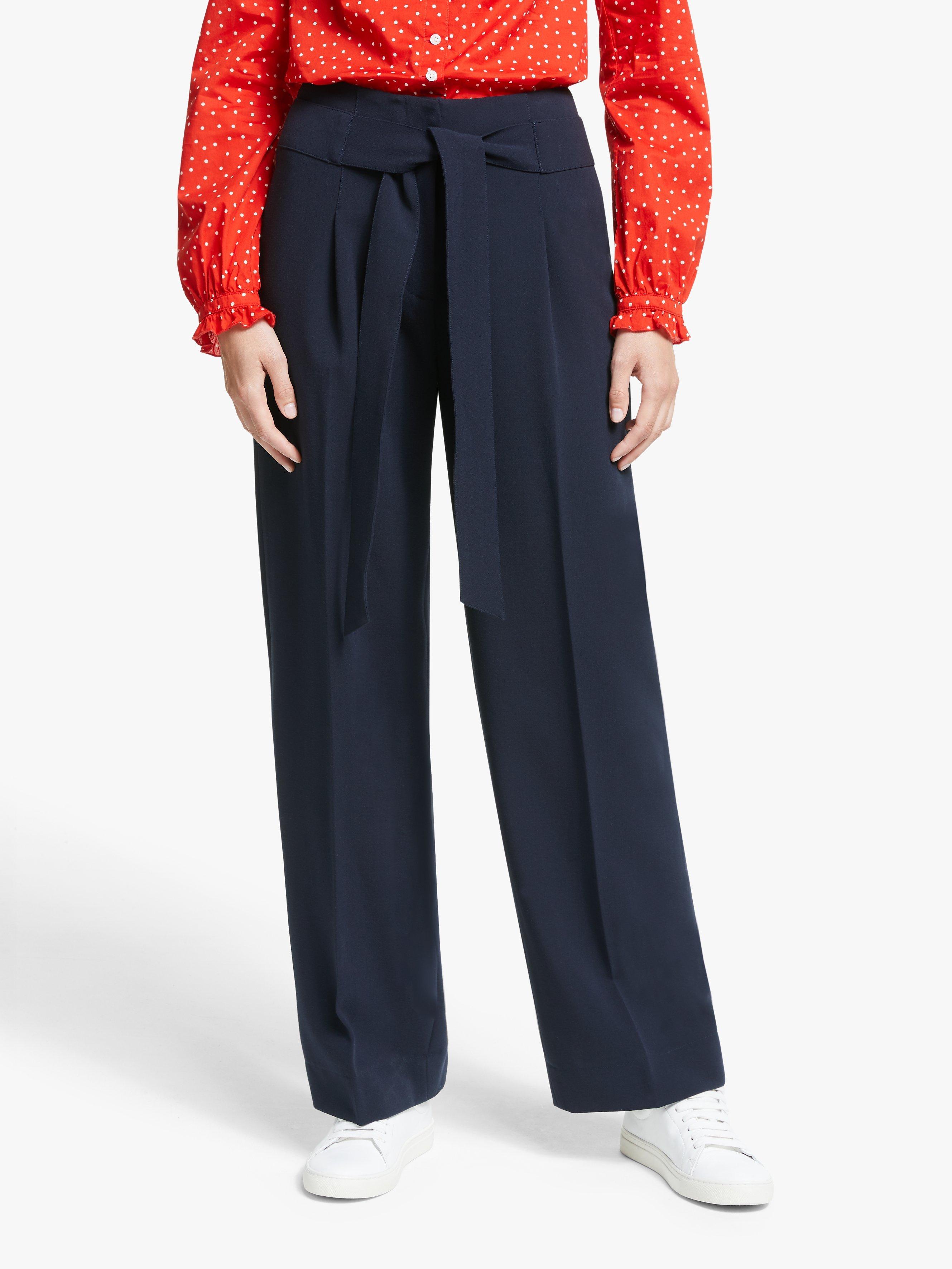 Boden Ketton Wide Leg Belted Trousers, Navy
