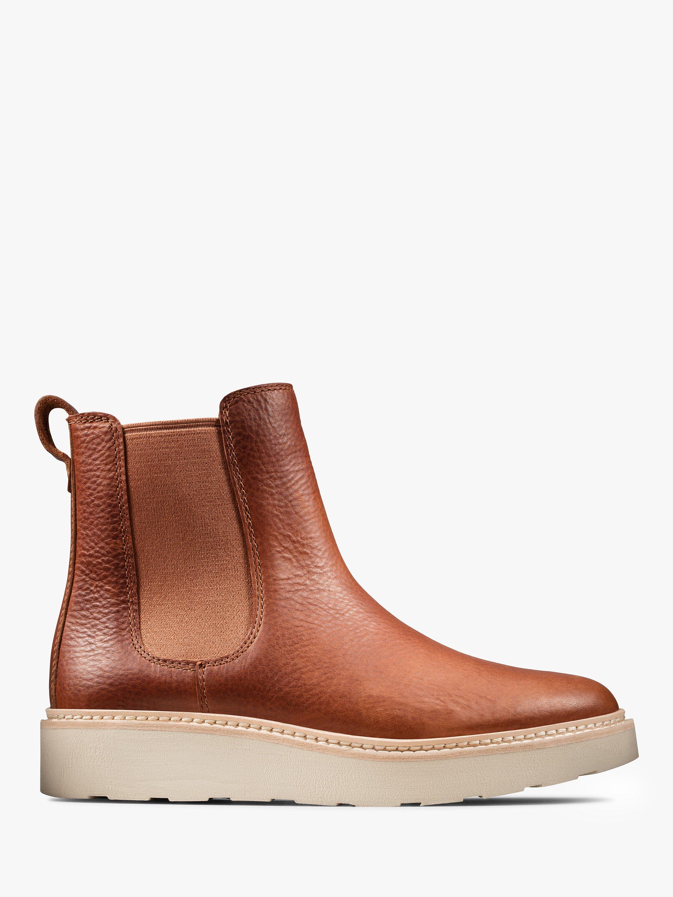 Clarks Trace Cora Leather Slip On Chelsea Boots Chestnut